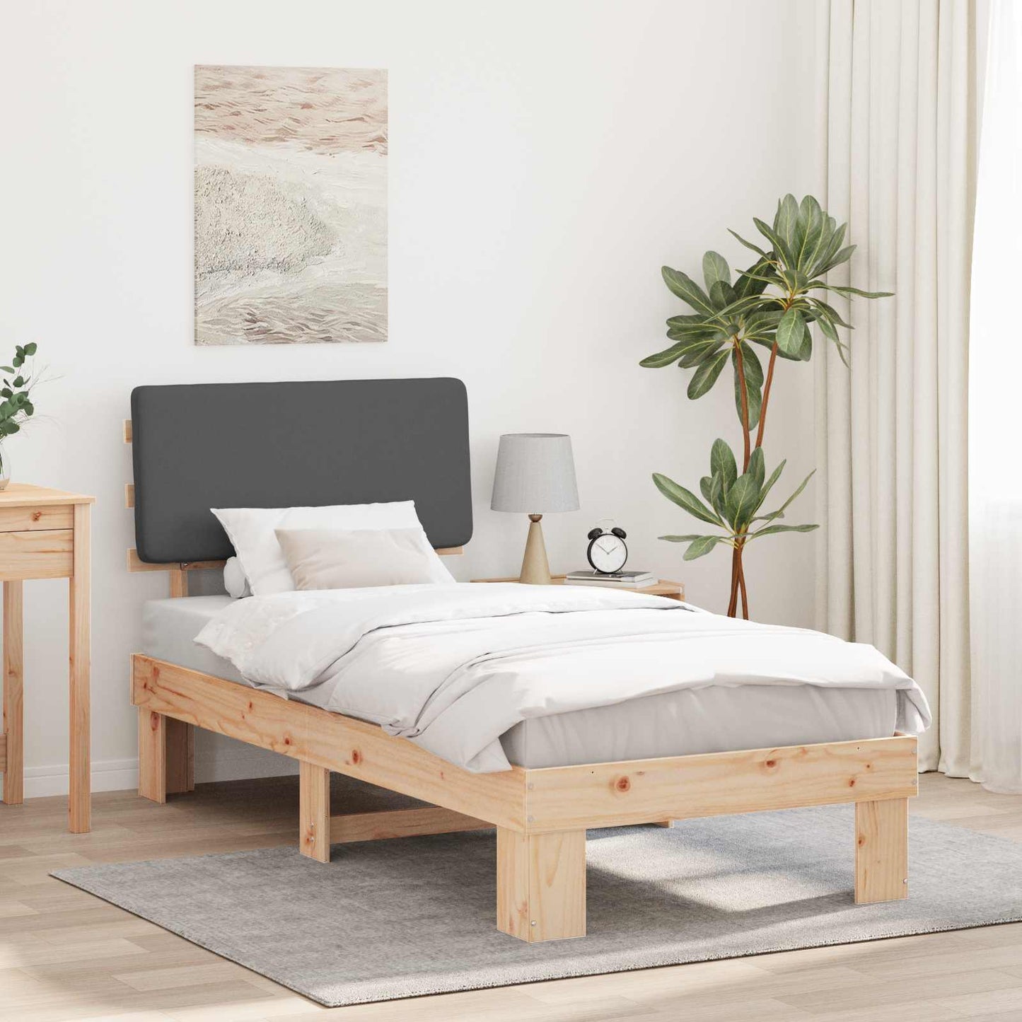 Sengestel med Polstret Hovedgavl Mørkegrå 75 x 190 cm