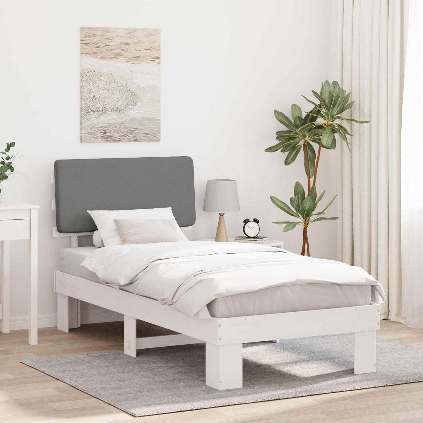 Sengestel med Polstret Hovedgavl Lysegrå 75 x 190 cm