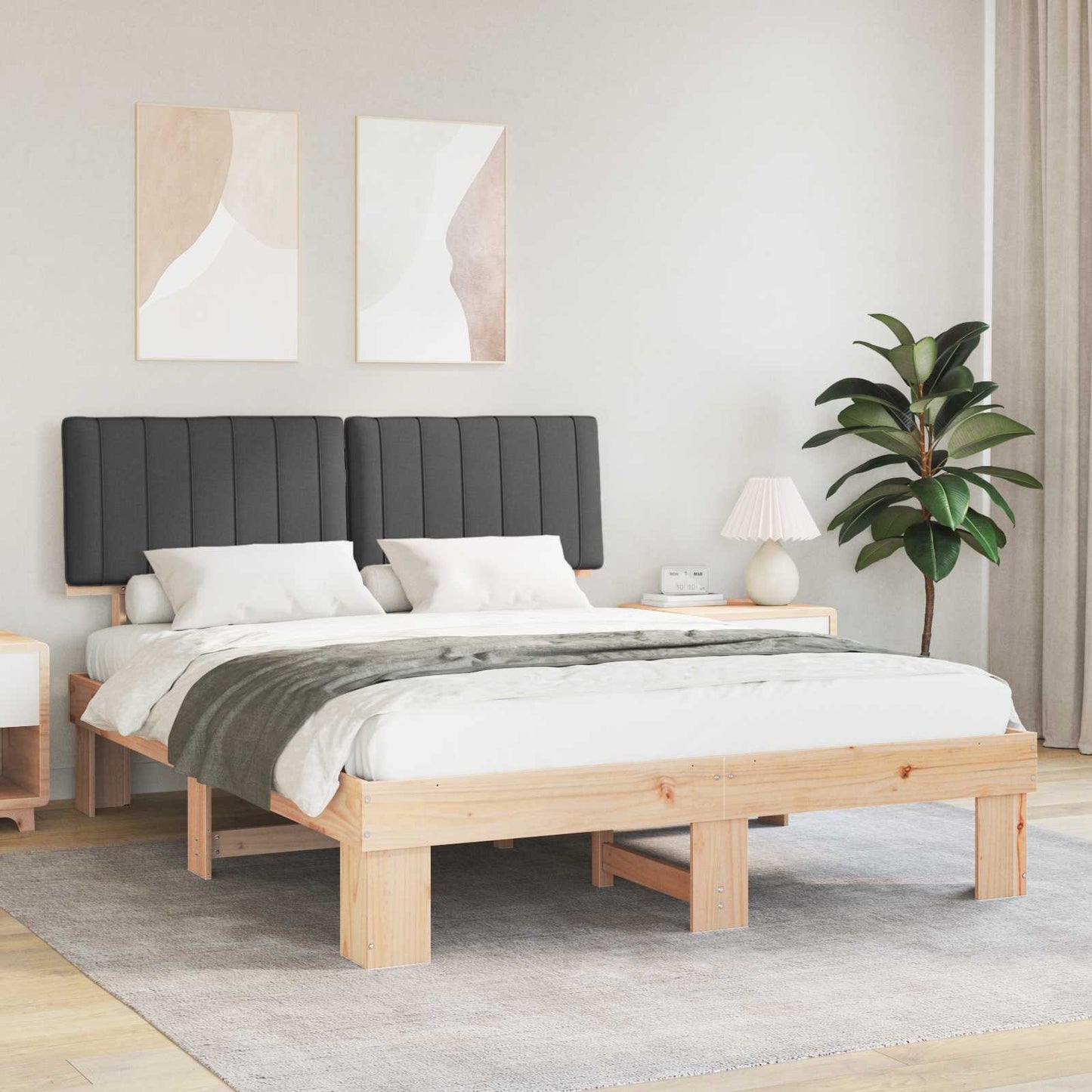 Sengestel med Polstret Hovedgavl Mørkegrå 150 x 200 cm