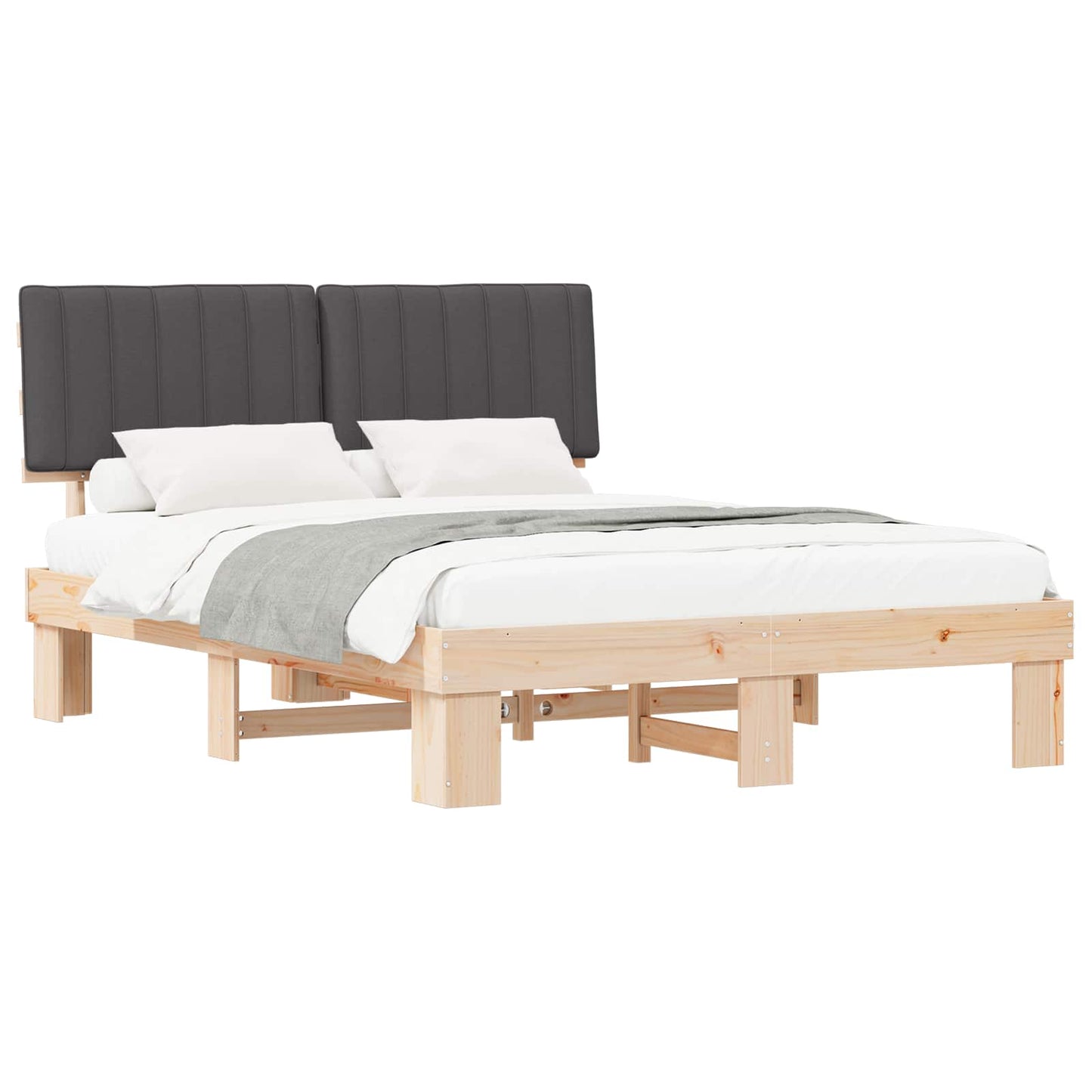 Sengestel med Polstret Hovedgavl Mørkegrå 150 x 200 cm