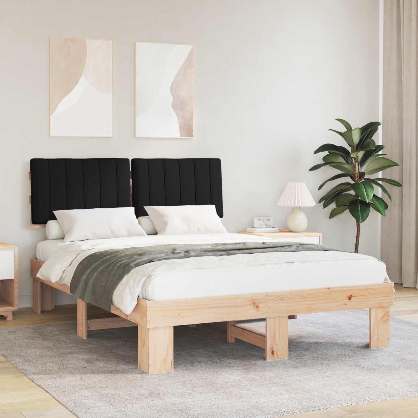 Sengestel med Polstret Hovedgavl Sort 140 x 200 cm