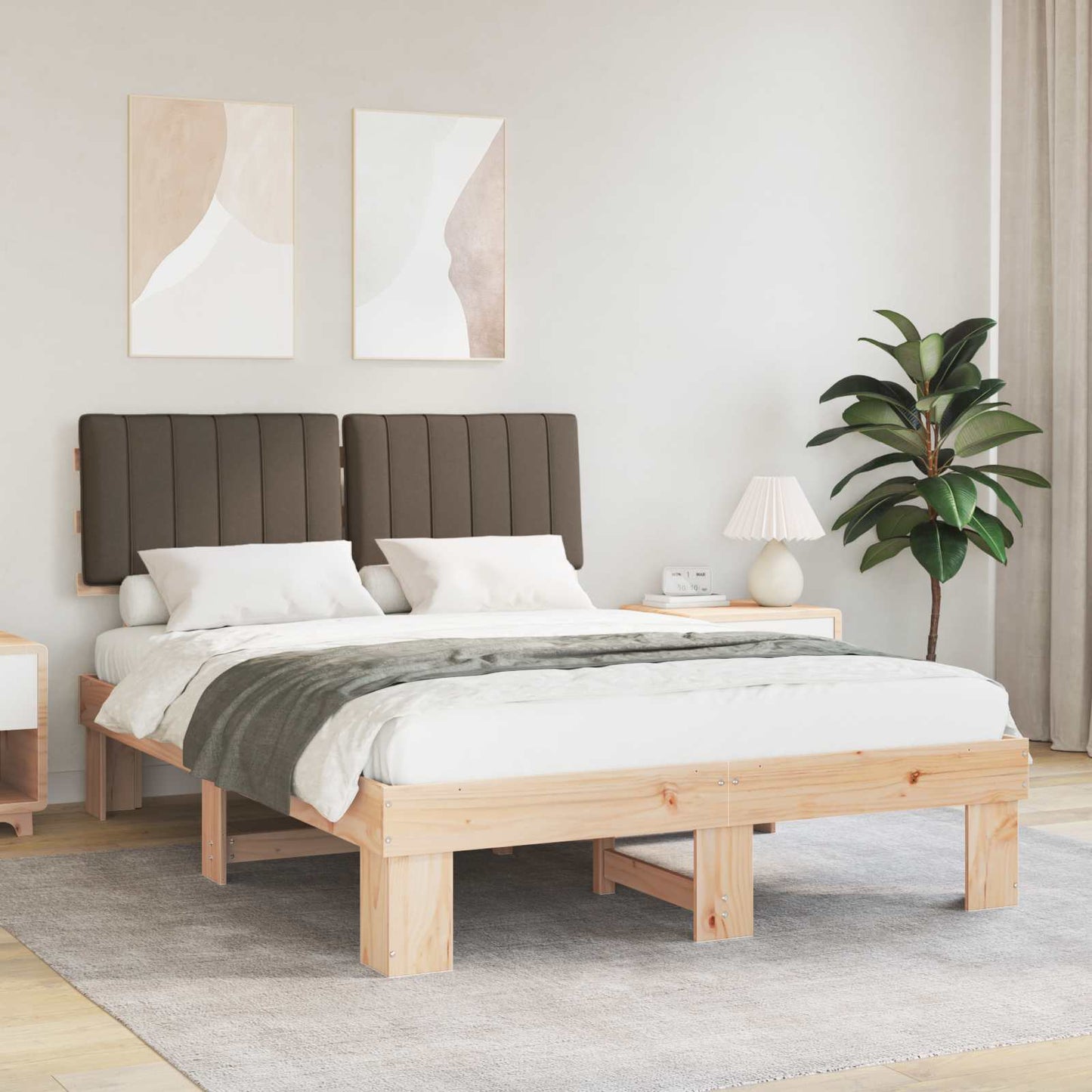 Sengestel med Polstret Hovedgavl Gråbrun 140 x 200 cm