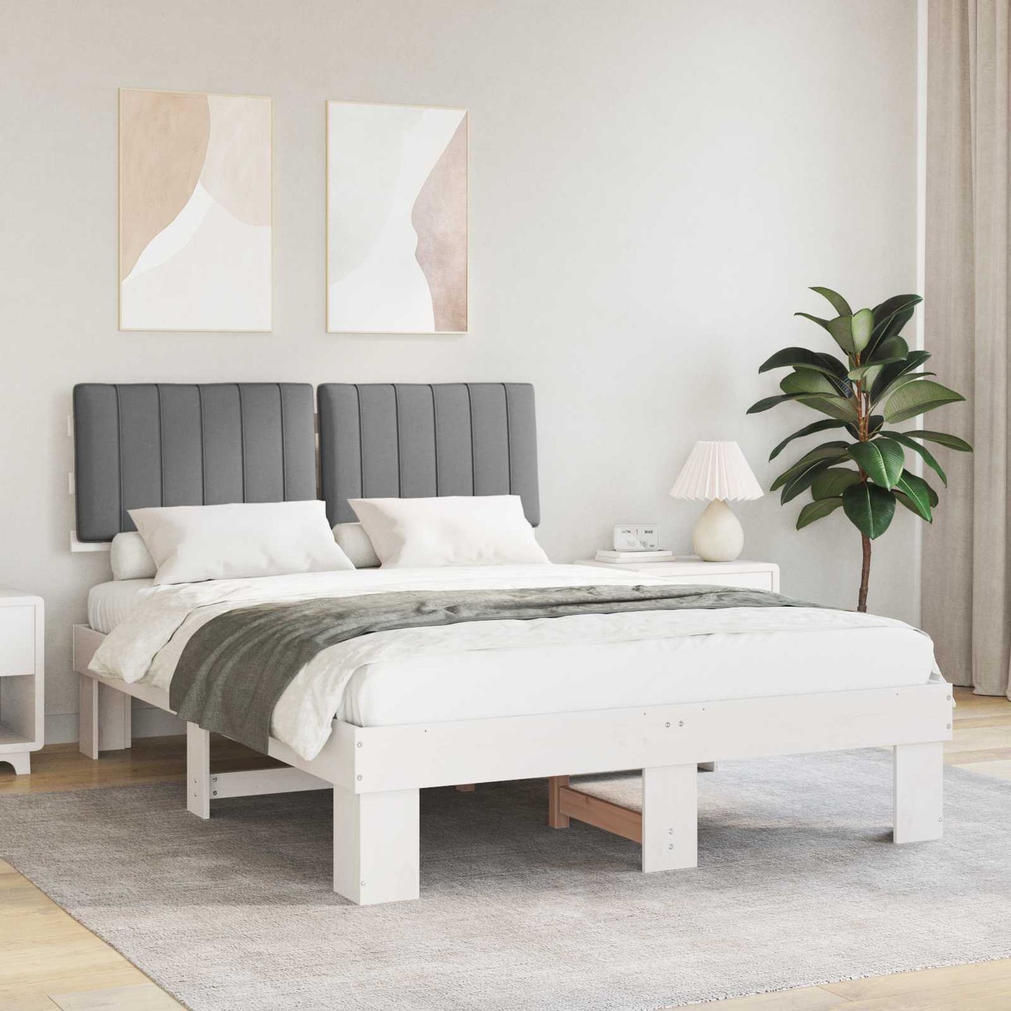 Sengestel med Polstret Hovedgavl Lysegrå 140 x 200 cm