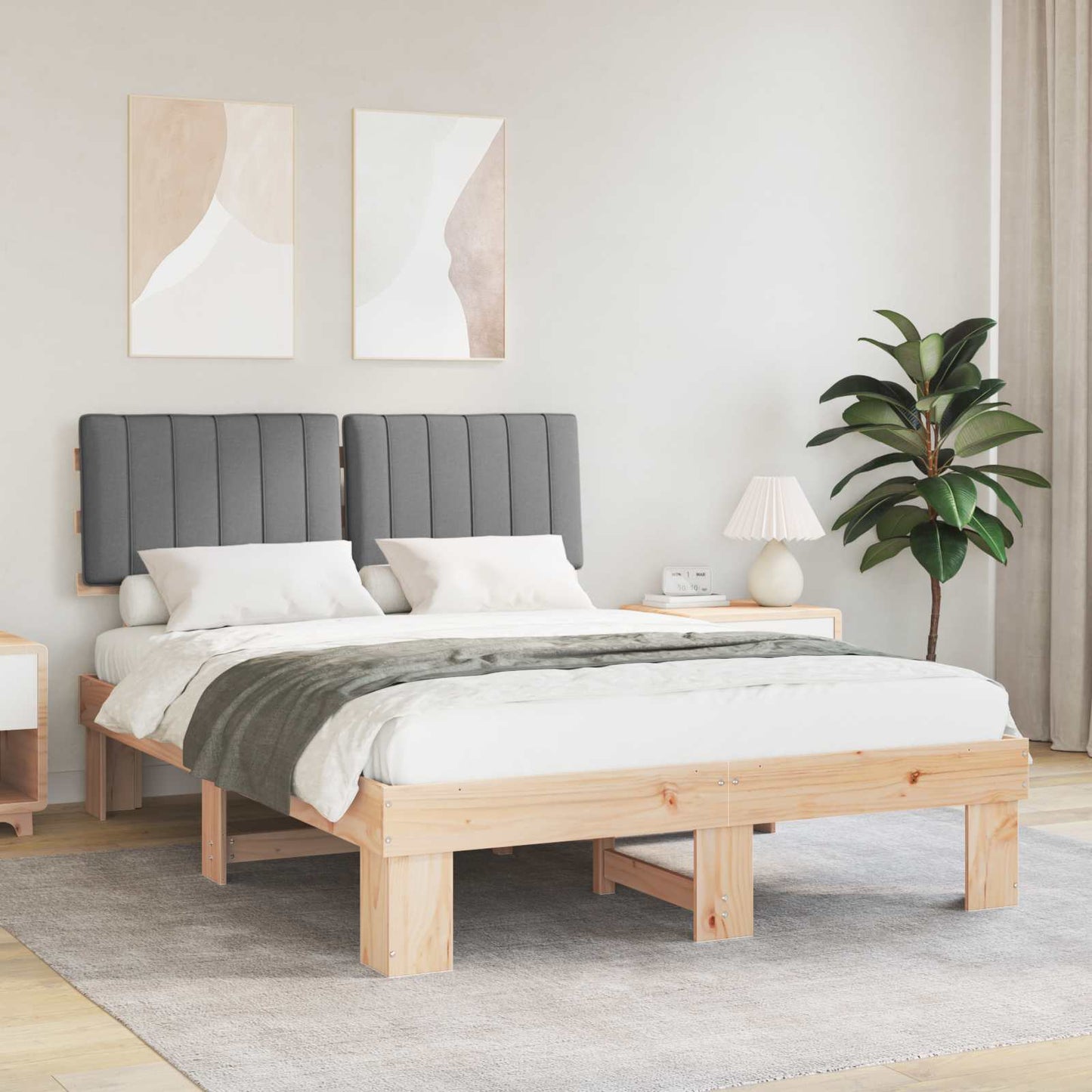 Sengestel med Polstret Hovedgavl Lysegrå 140 x 190 cm
