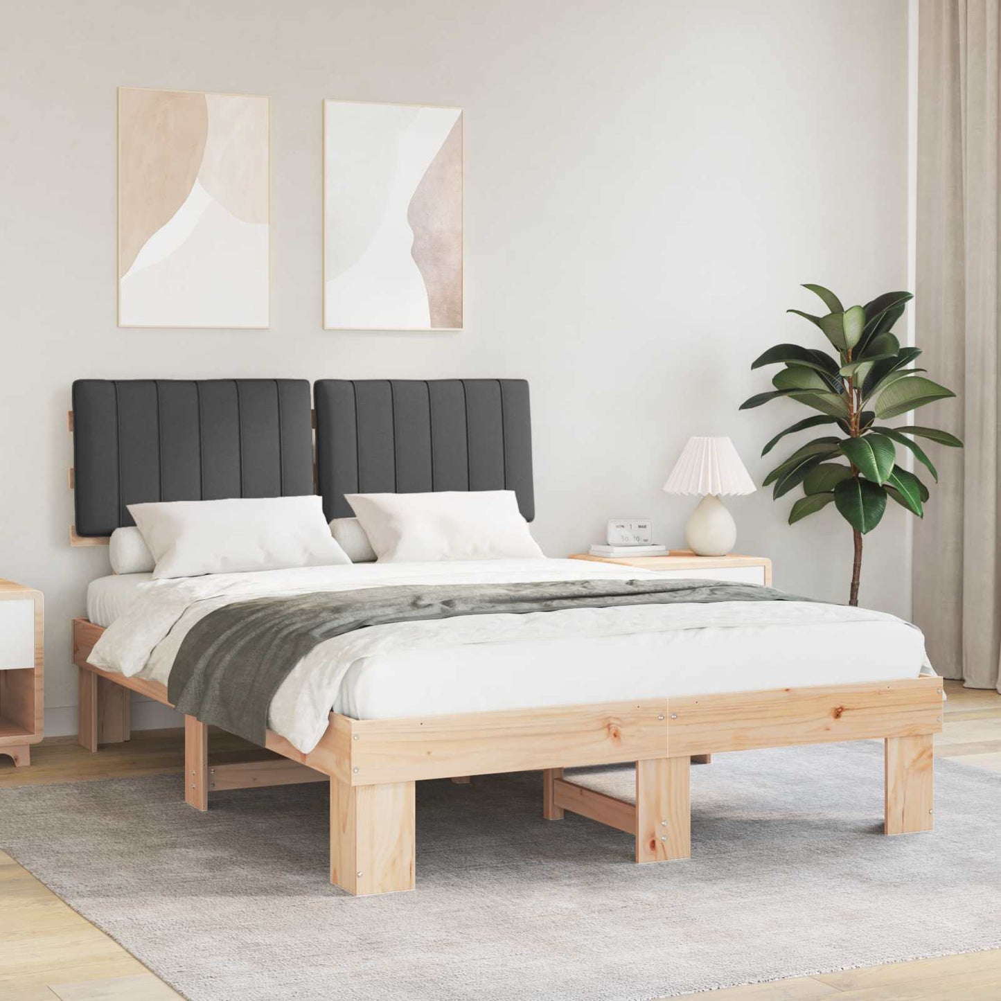 Sengestel med Polstret Hovedgavl Mørkegrå 135 x 190 cm