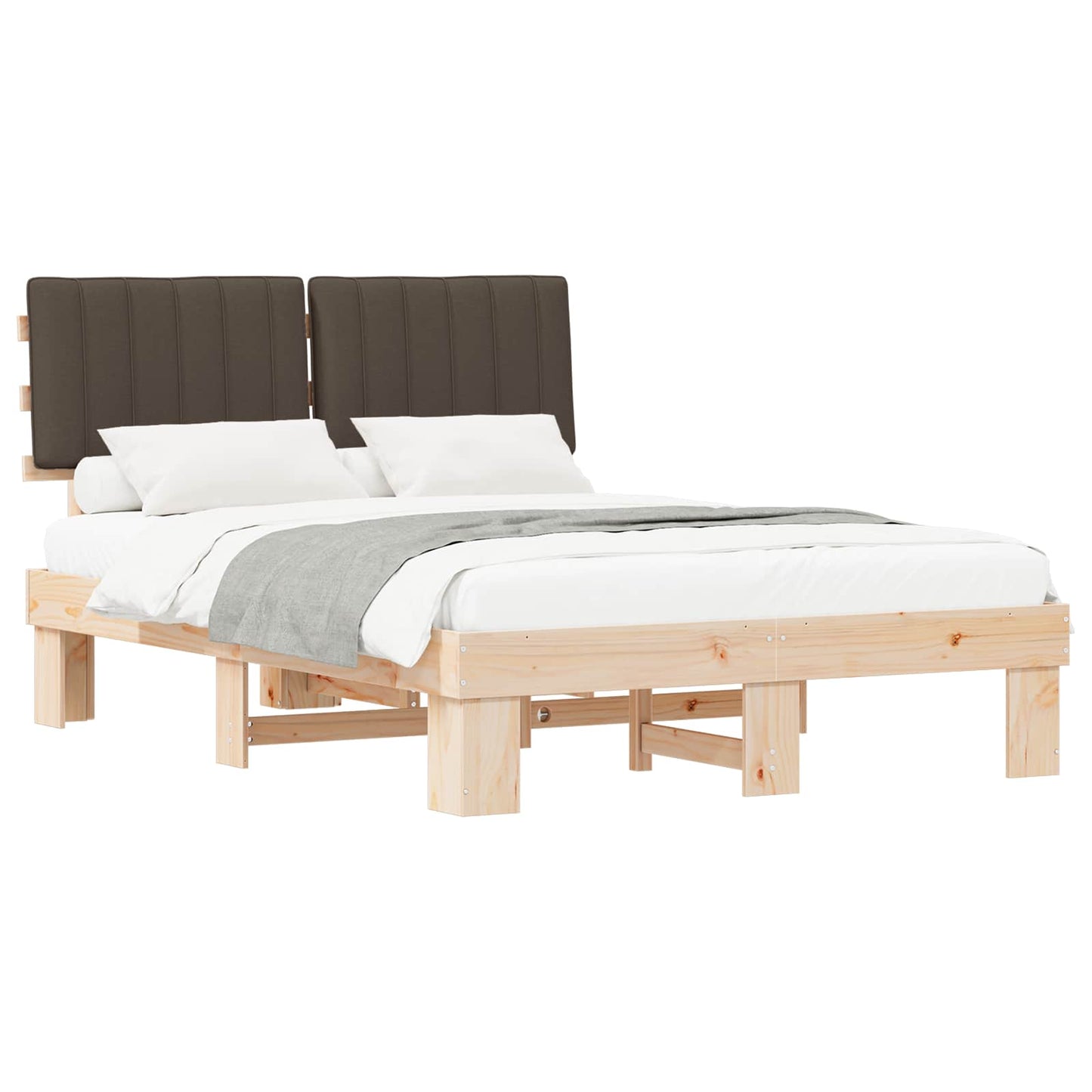 Sengestel med Polstret Hovedgavl Gråbrun 135 x 190 cm