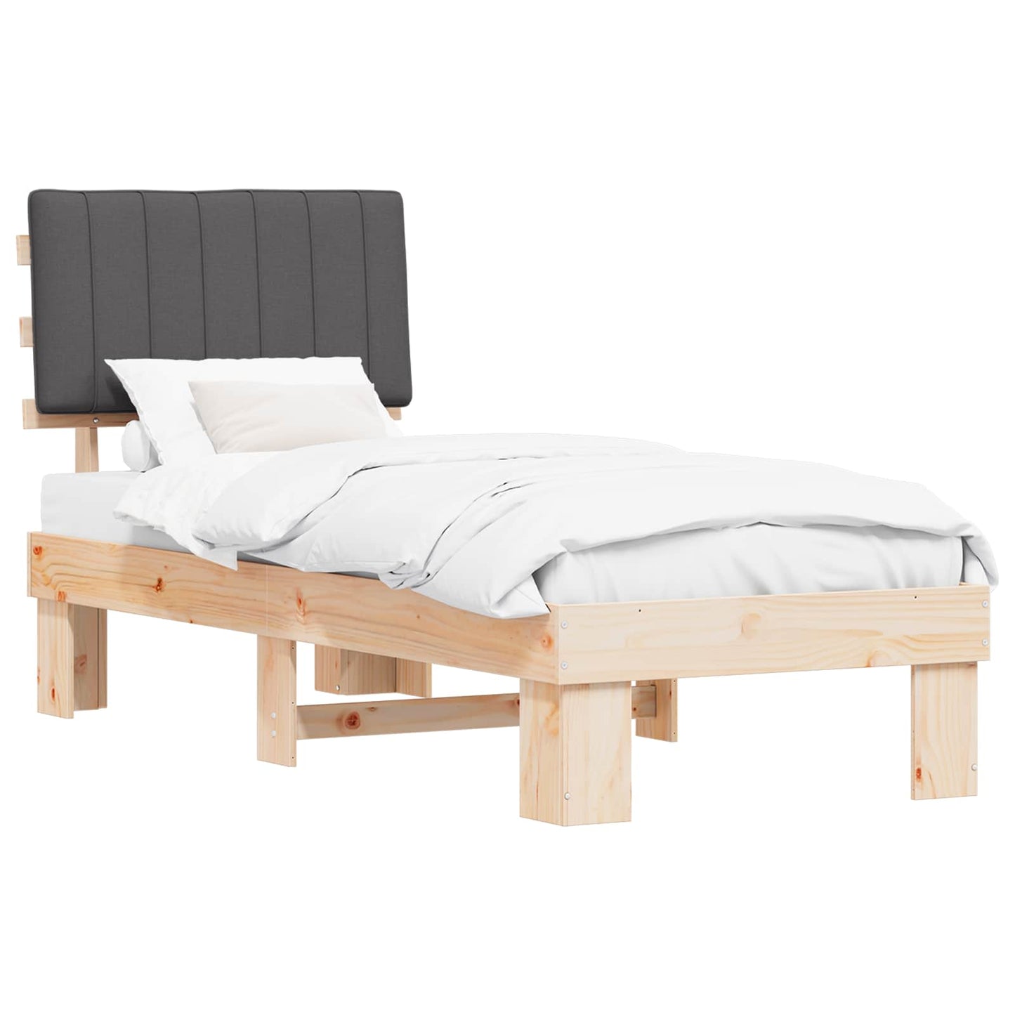 Sengestel med Polstret Hovedgavl Mørkegrå 75 x 190 cm