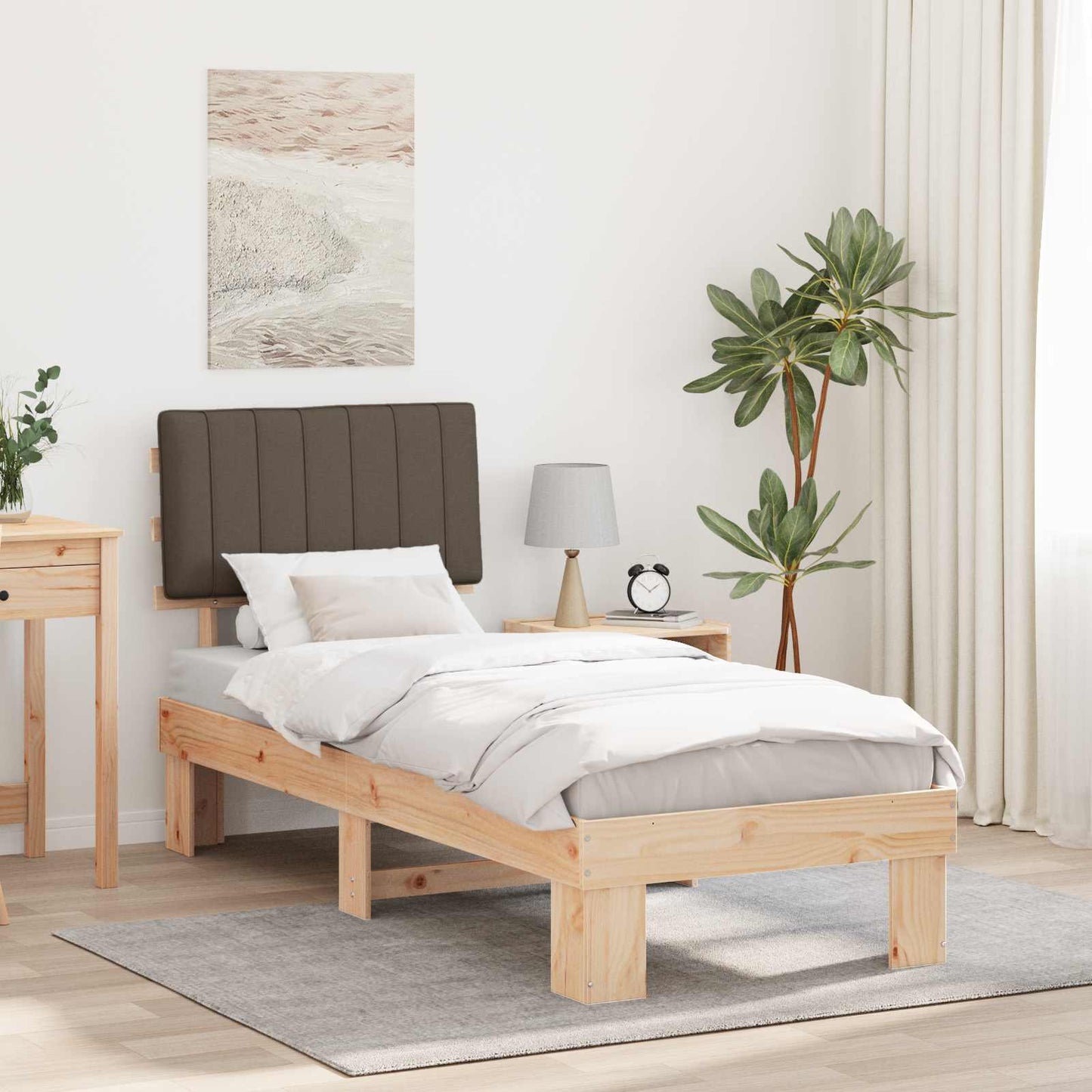 Sengestel med Polstret Hovedgavl Gråbrun 75 x 190 cm