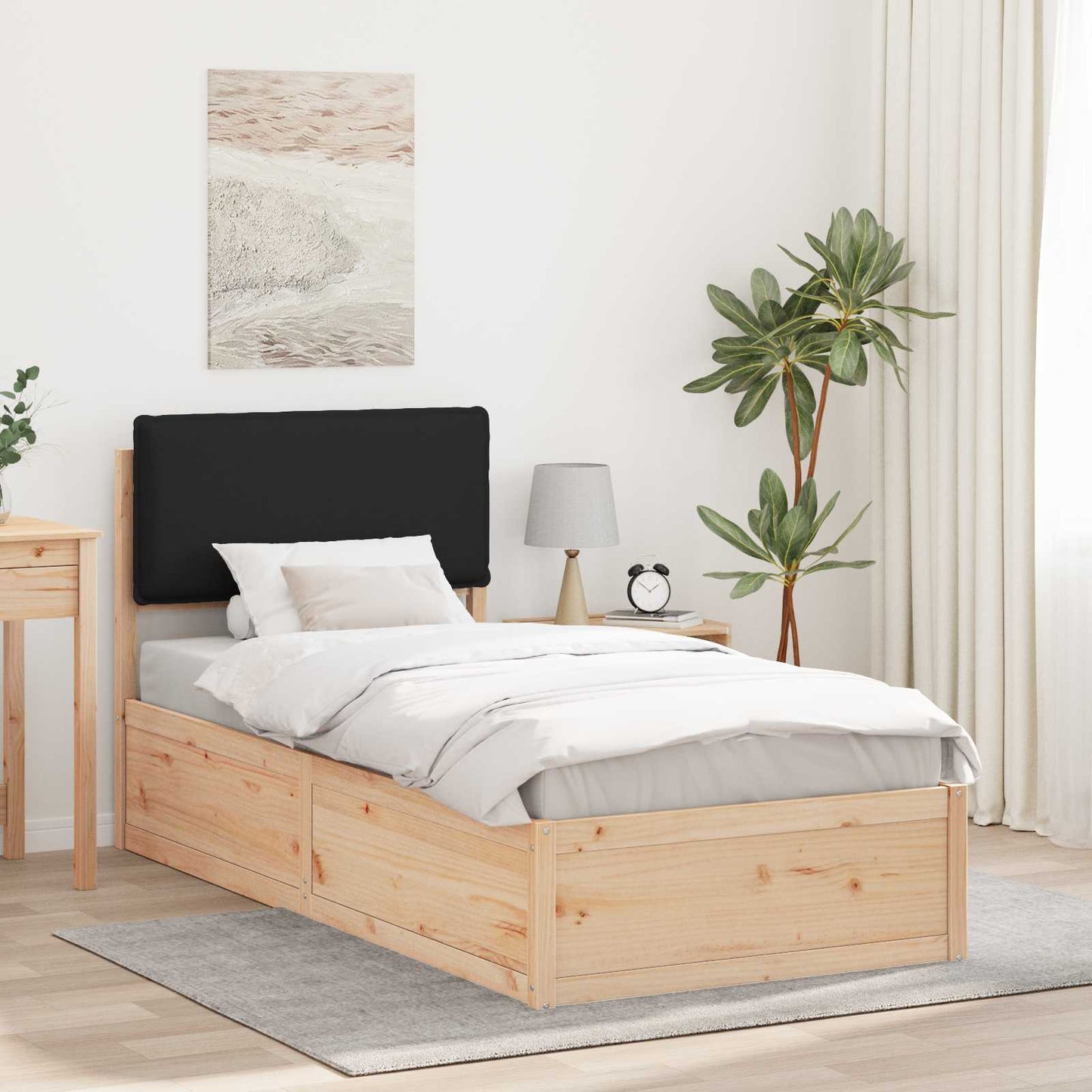 Sengestel med Polstret Hovedgavl Sort 90 x 190 cm