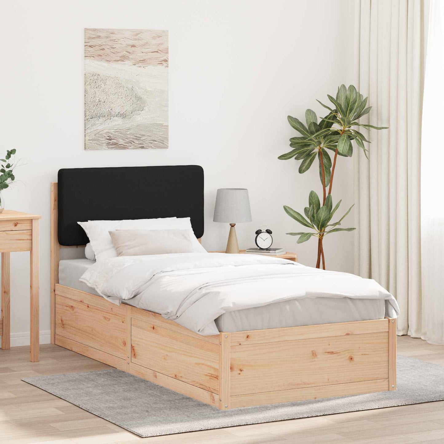 Sengestel med Polstret Hovedgavl Sort 100 x 200 cm