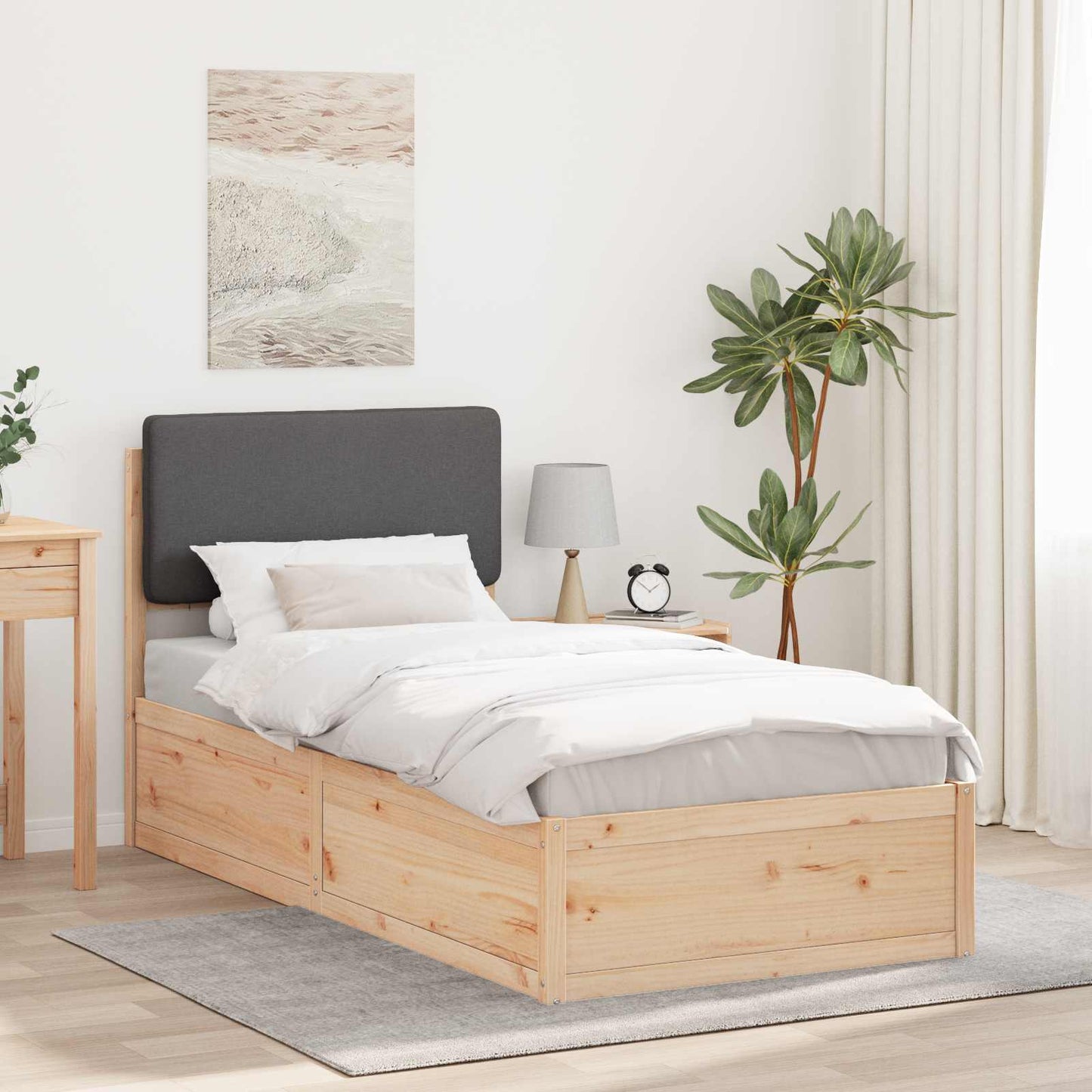 Sengestel med Polstret Hovedgavl Mørkegrå 80 x 200 cm