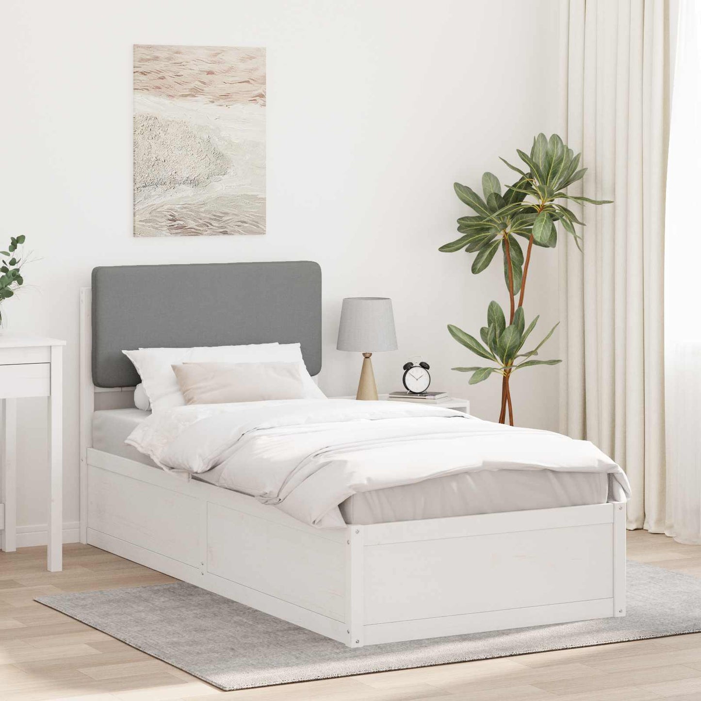 Sengestel med Polstret Hovedgavl Lysegrå 75 x 190 cm