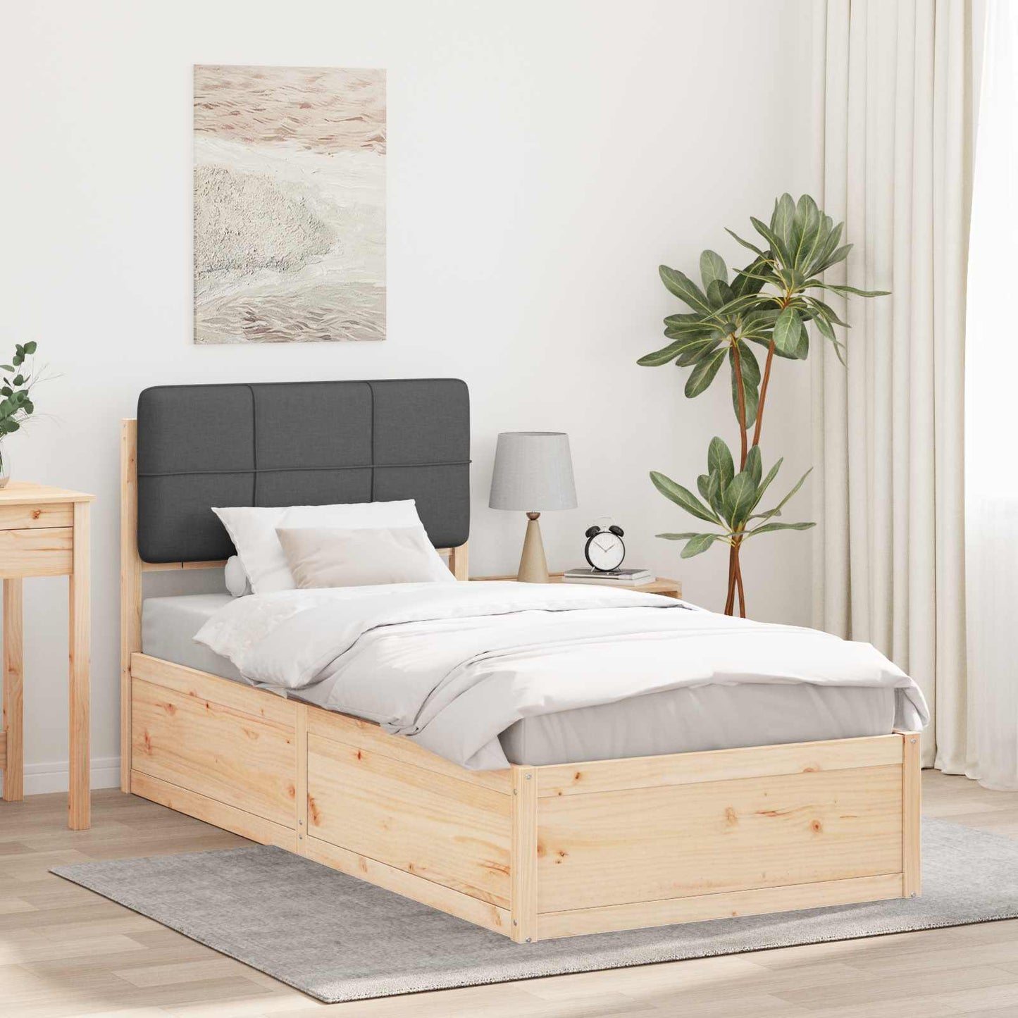 Sengestel med Polstret Hovedgavl Mørkegrå 90 x 200 cm