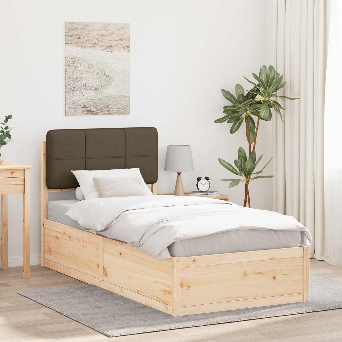 Sengestel med Polstret Hovedgavl Gråbrun 80 x 200 cm