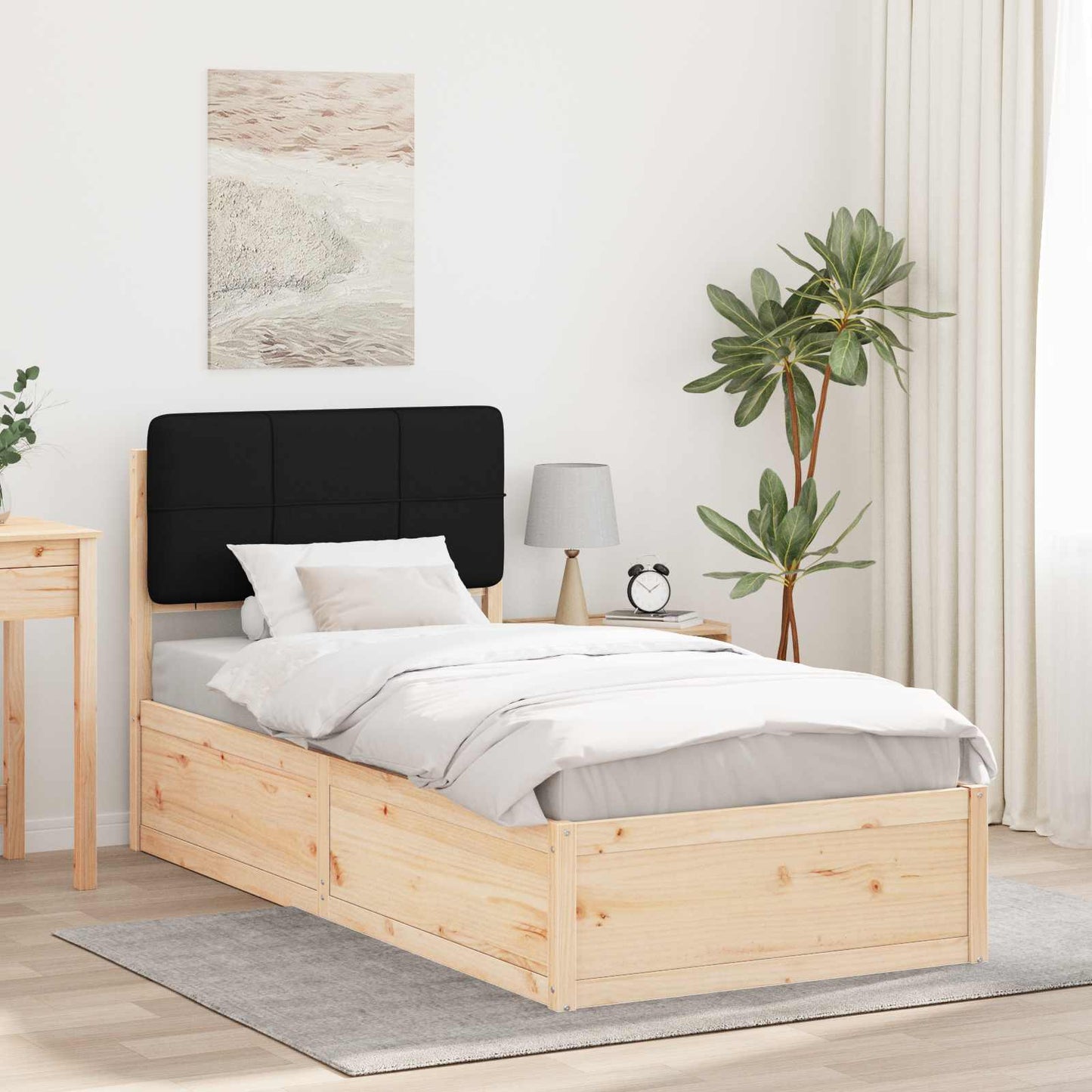 Sengestel med Polstret Hovedgavl Sort 75 x 190 cm