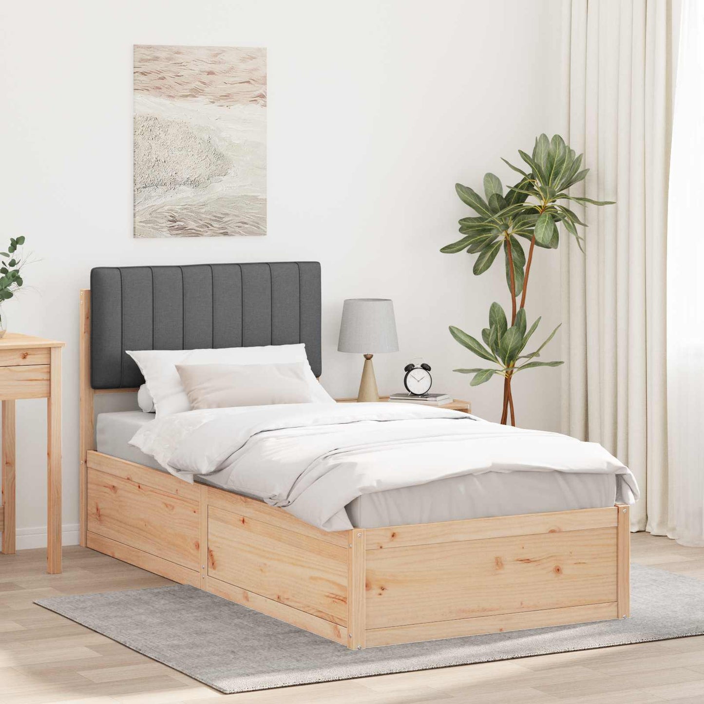 Sengestel med Polstret Hovedgavl Mørkegrå 90 x 190 cm