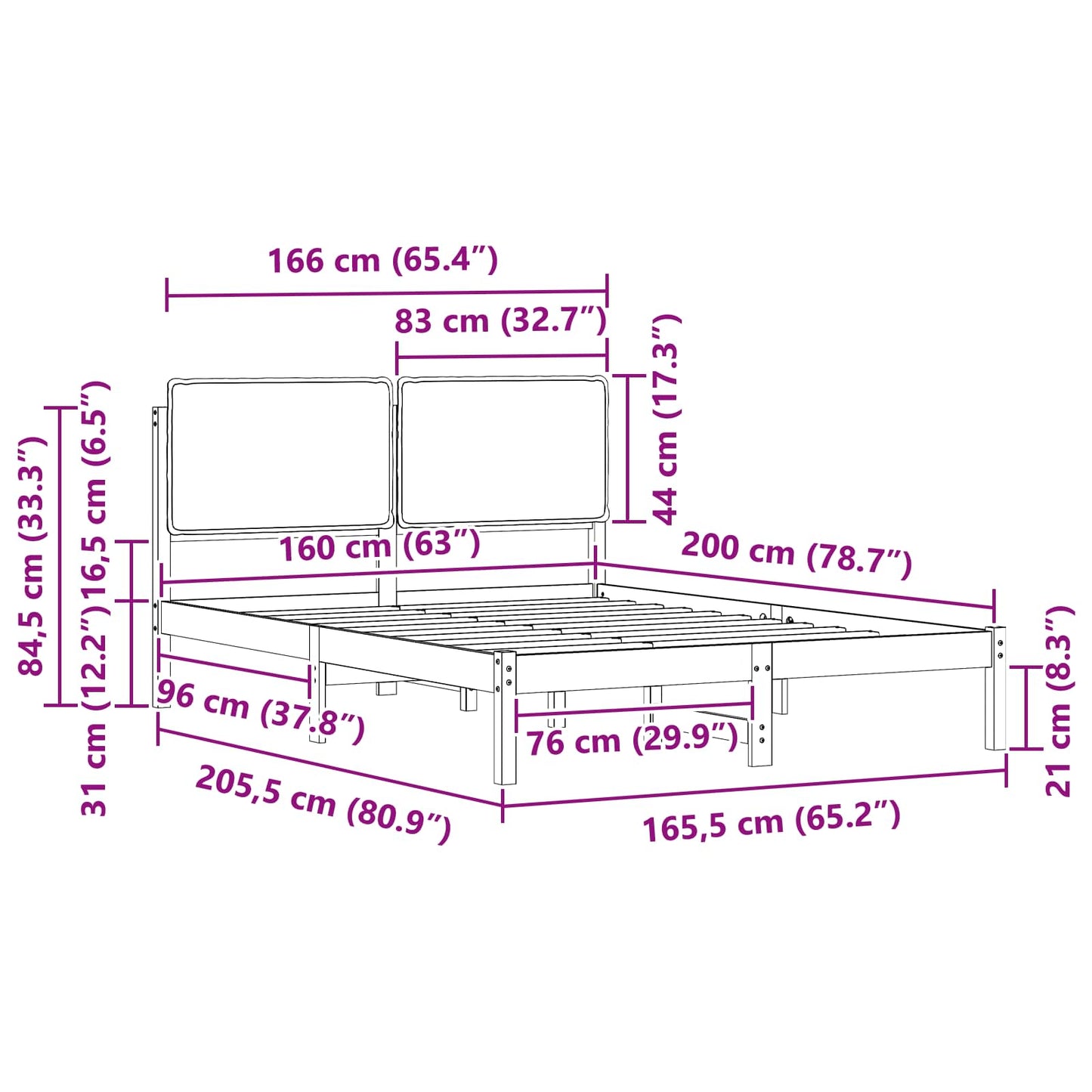 Sengestel med Polstret Hovedgavl Sort 160 x 200 cm