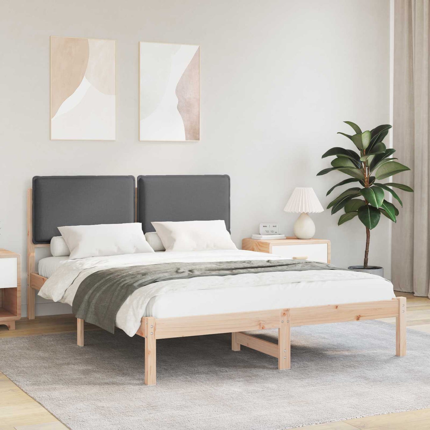 Sengestel med Polstret Hovedgavl Mørkegrå 140 x 200 cm