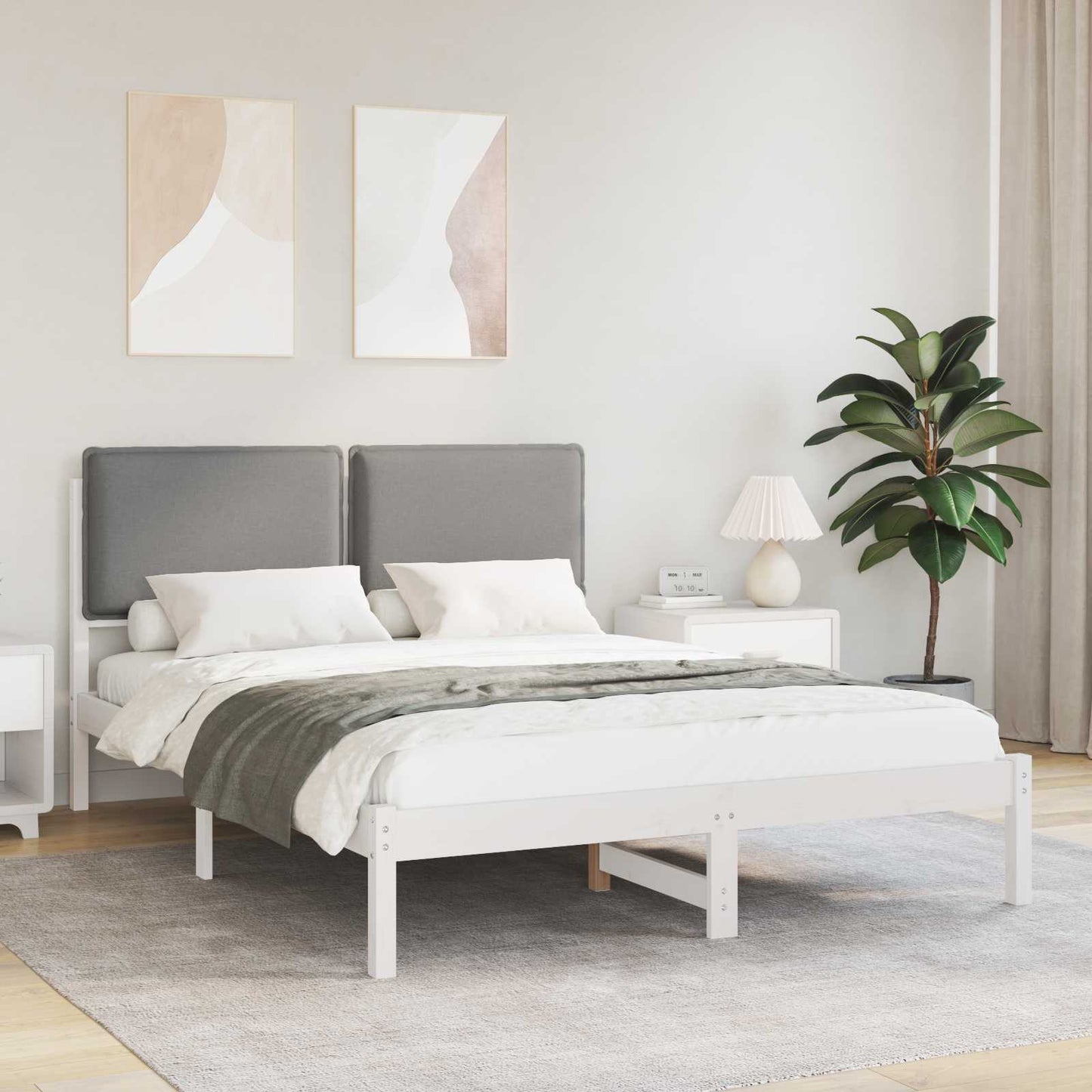 Sengestel med Polstret Hovedgavl Lysegrå 140 x 190 cm