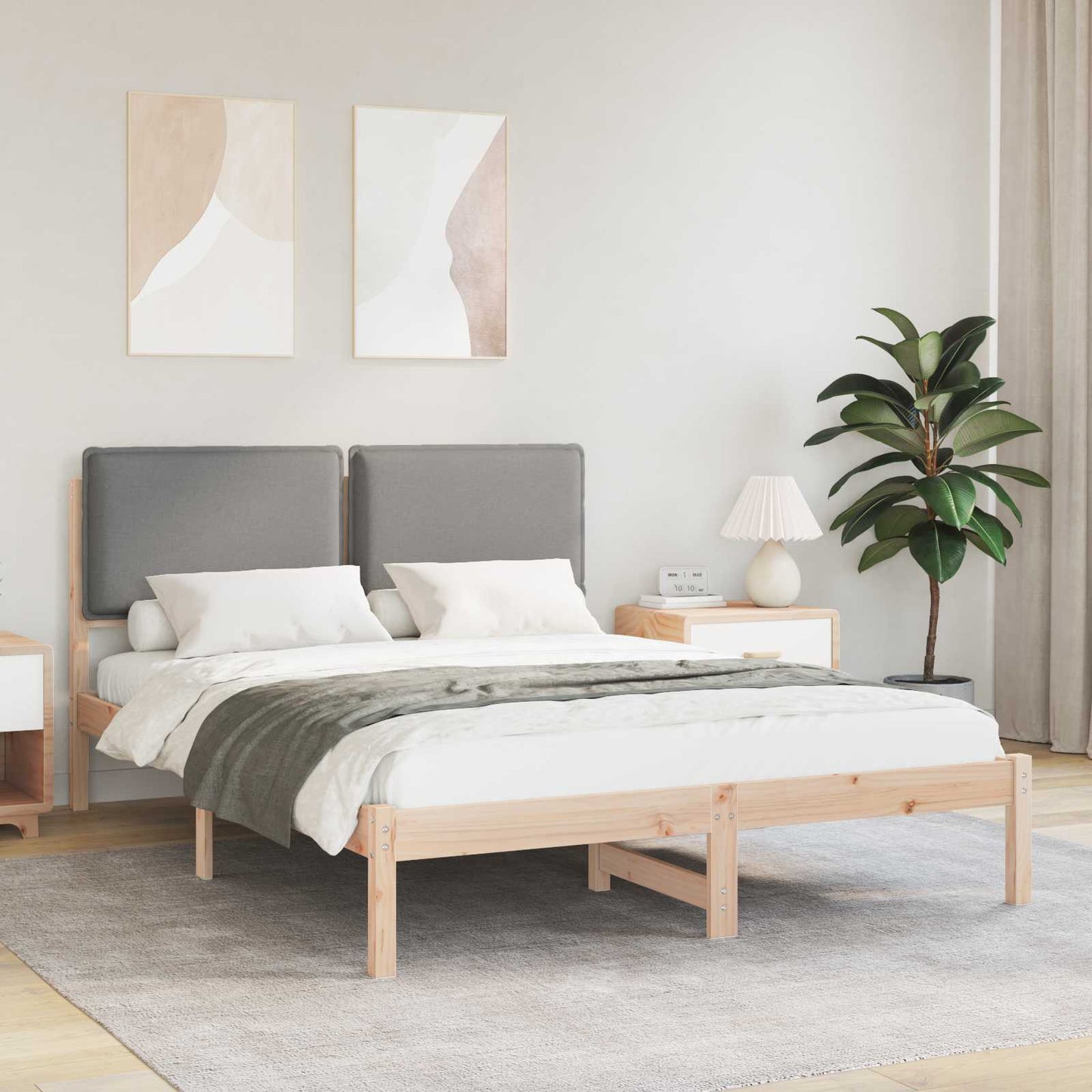 Sengestel med Polstret Hovedgavl Lysegrå 135 x 190 cm