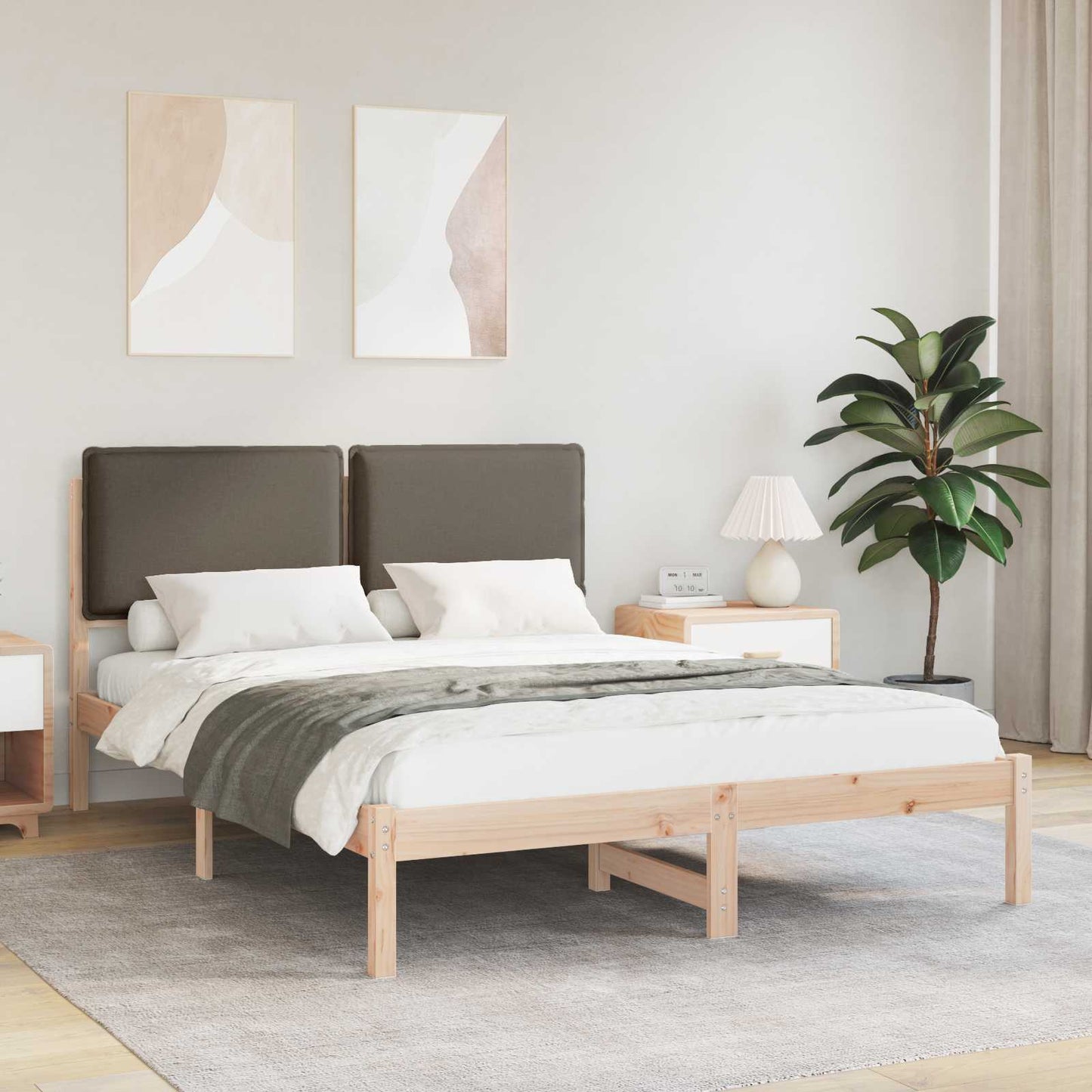 Sengestel med Polstret Hovedgavl Gråbrun 135 x 190 cm