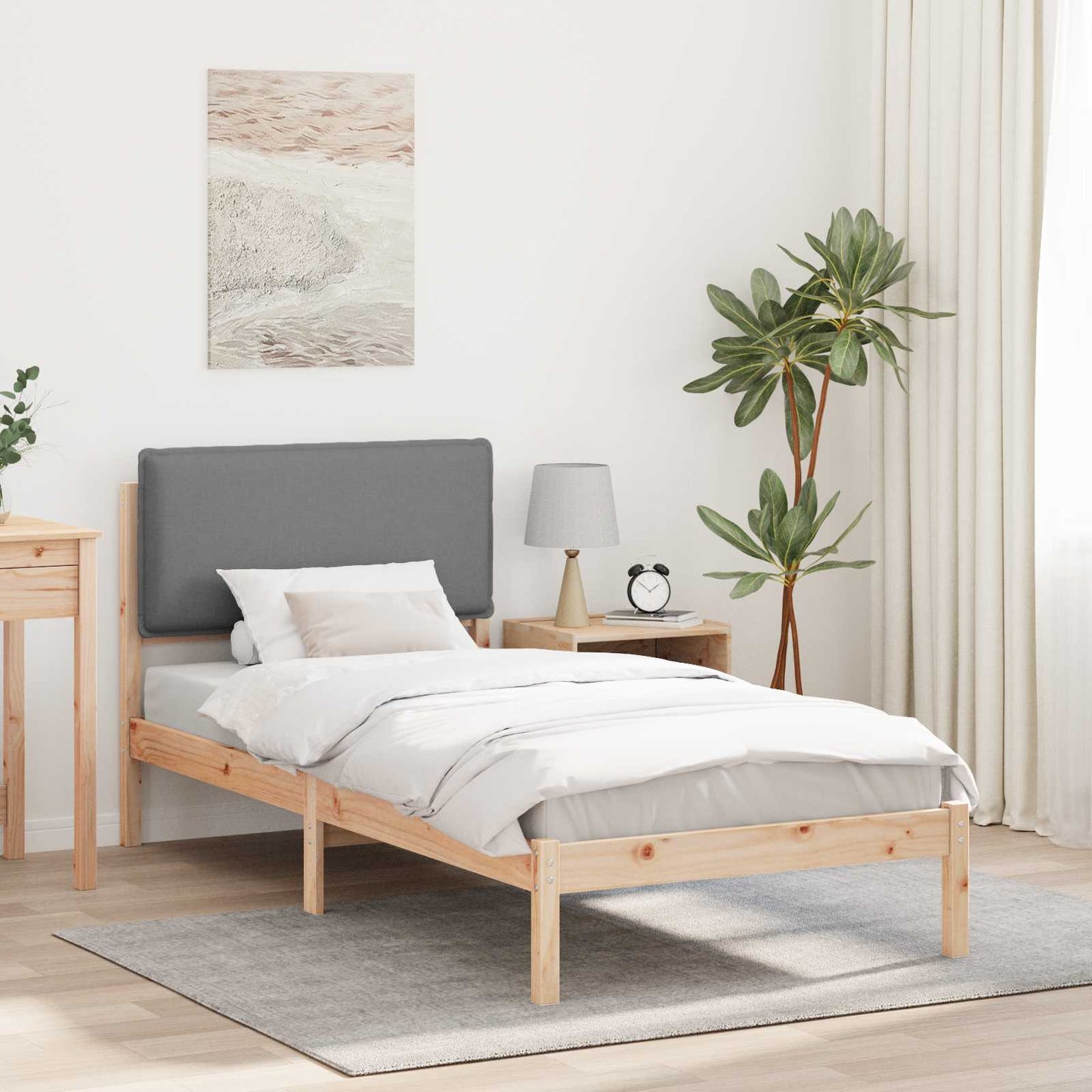 Sengestel med Polstret Hovedgavl Lysegrå 100 x 200 cm