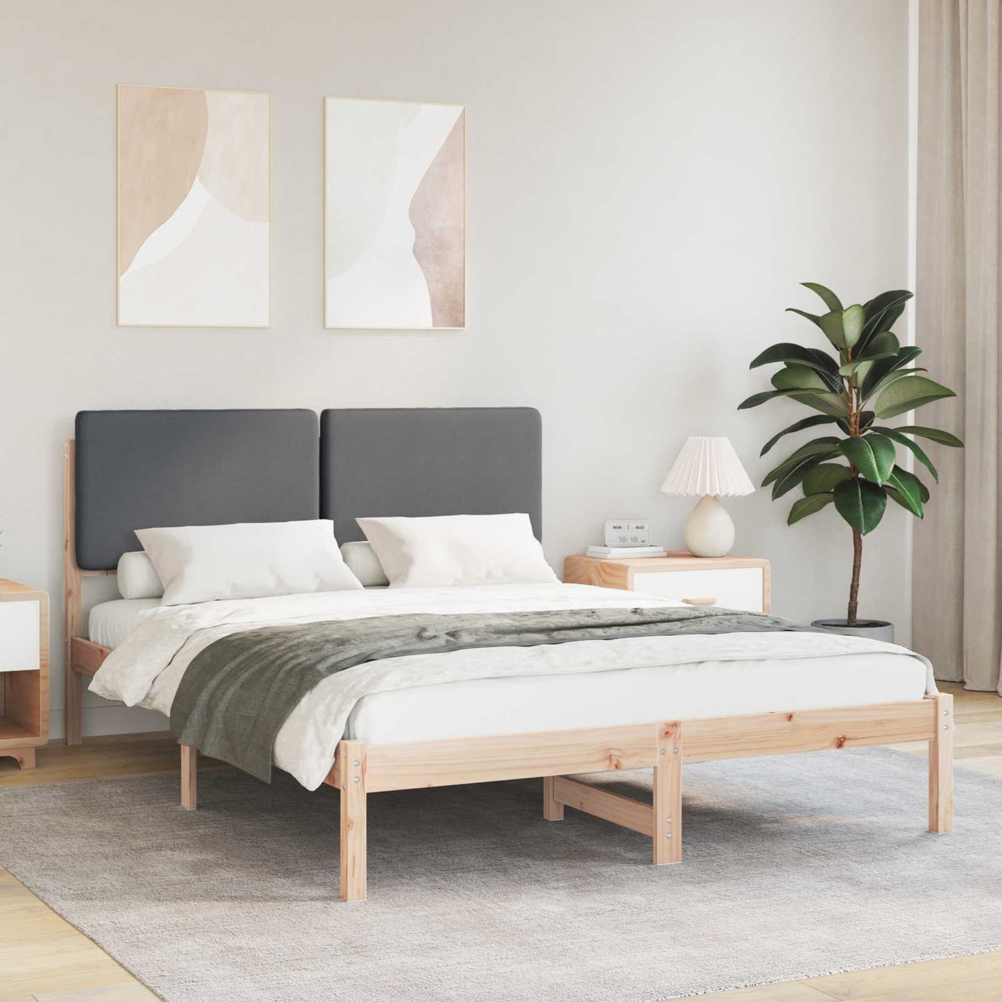Sengestel med Polstret Hovedgavl Mørkegrå 150 x 200 cm