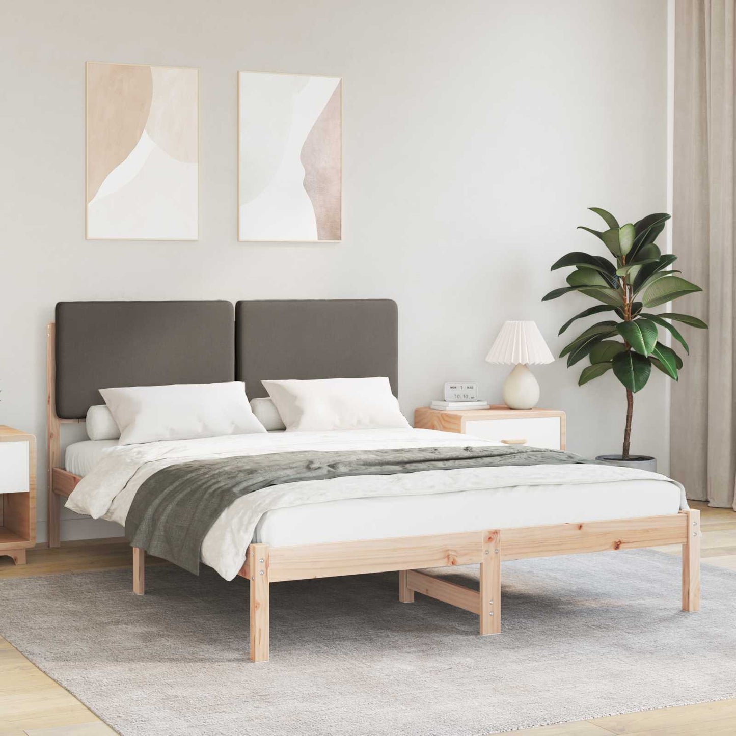 Sengestel med Polstret Hovedgavl Gråbrun 140 x 200 cm