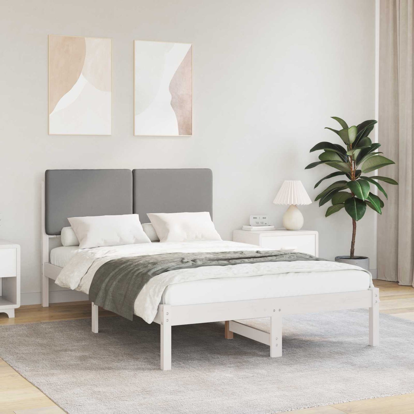 Sengestel med Polstret Hovedgavl Lysegrå 120 x 200 cm