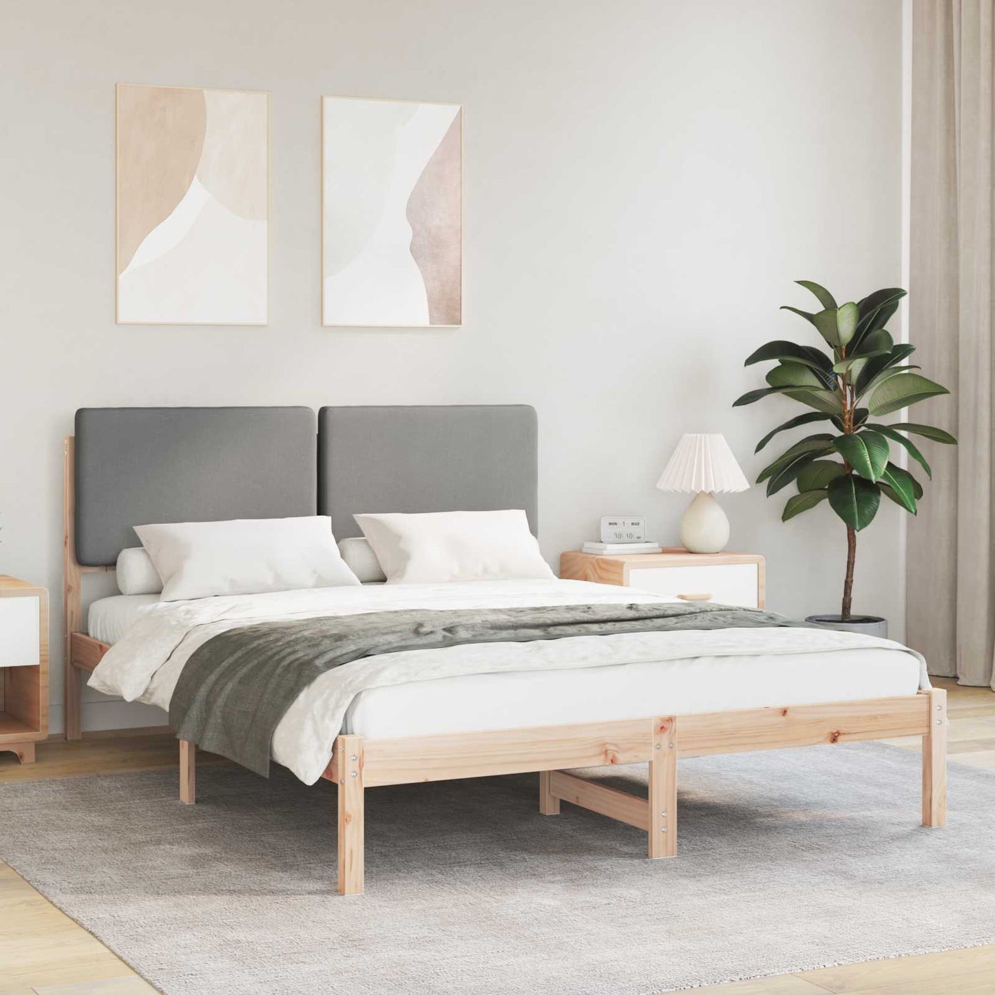 Sengestel med Polstret Hovedgavl Lysegrå 140 x 190 cm