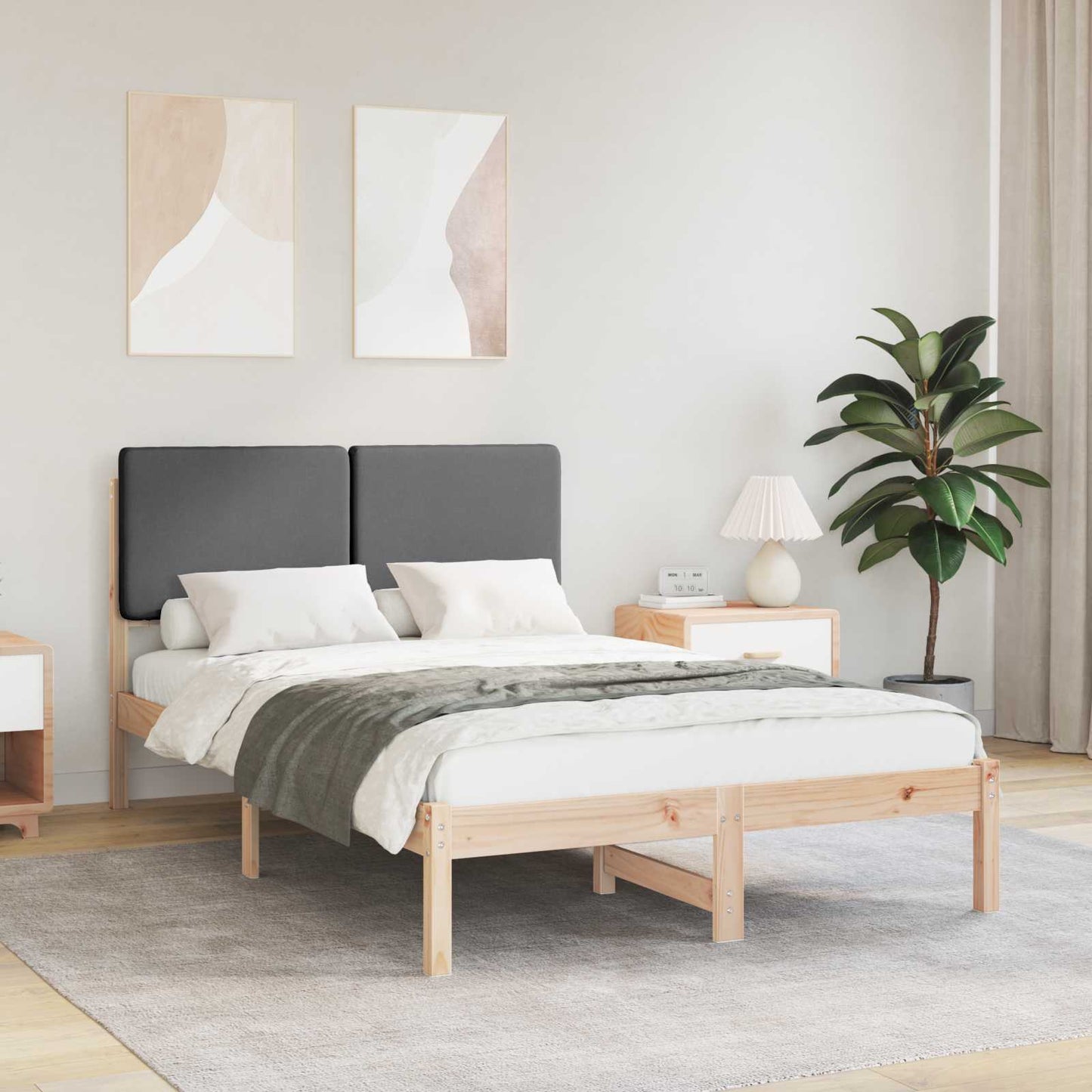 Sengestel med Polstret Hovedgavl Mørkegrå 135 x 190 cm