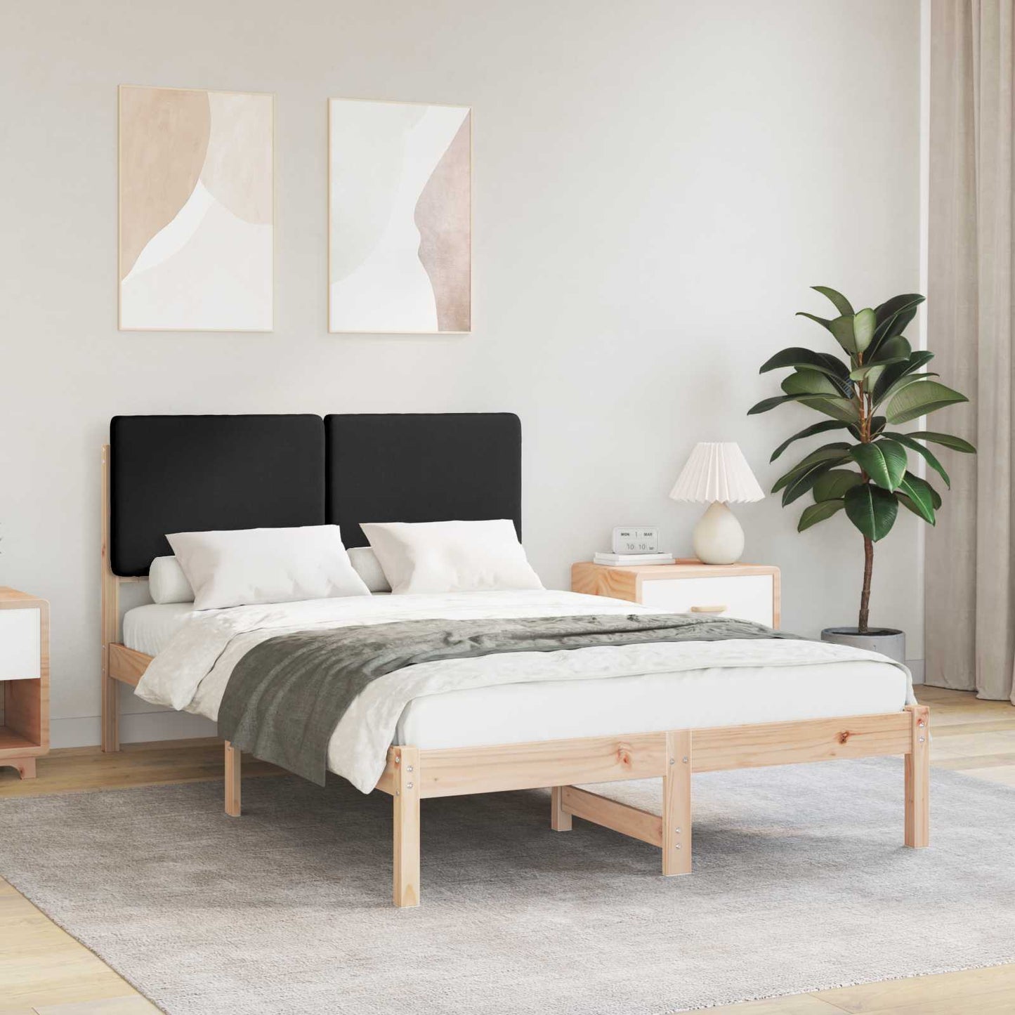 Sengestel med Polstret Hovedgavl Sort 135 x 190 cm