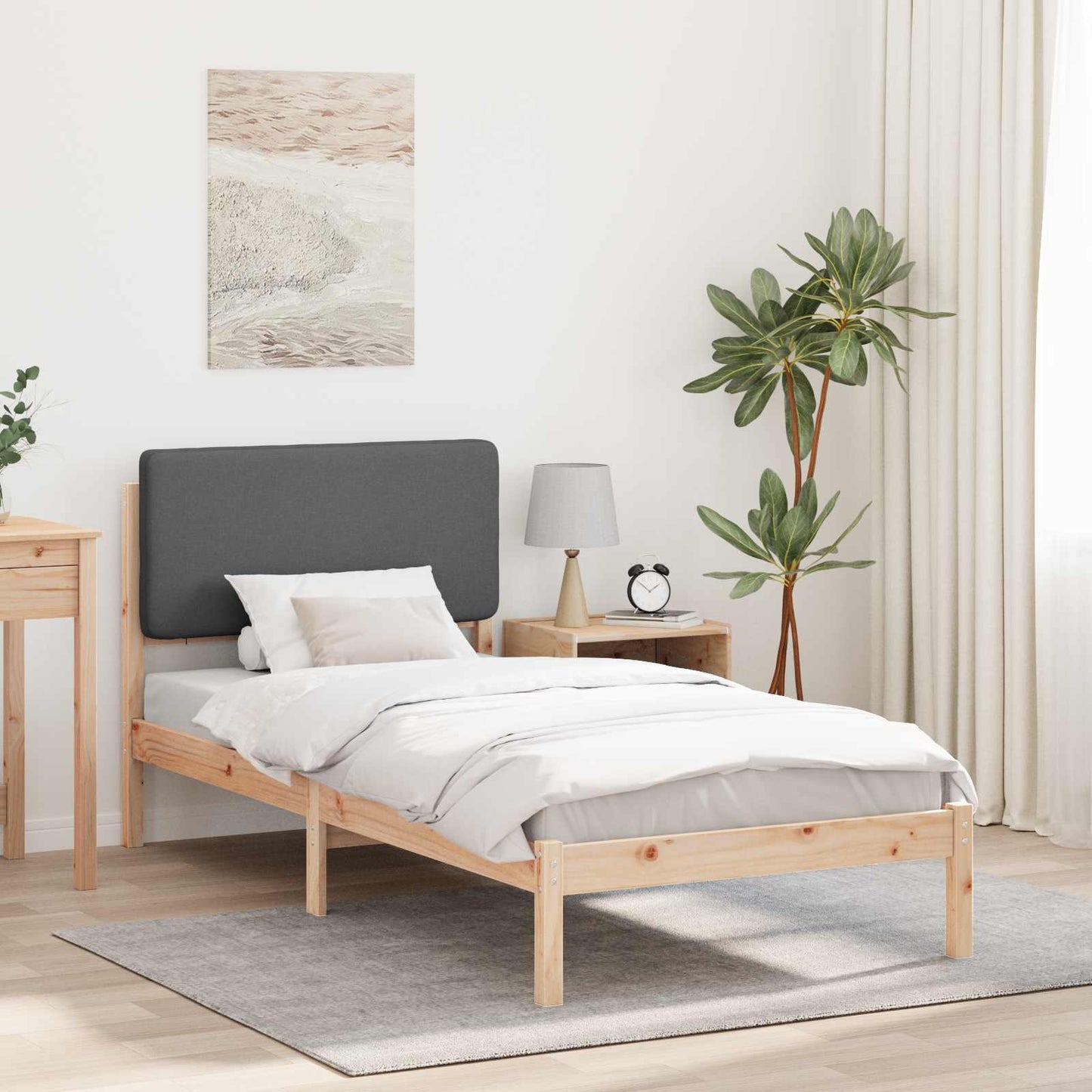 Sengestel med Polstret Hovedgavl Mørkegrå 90 x 200 cm