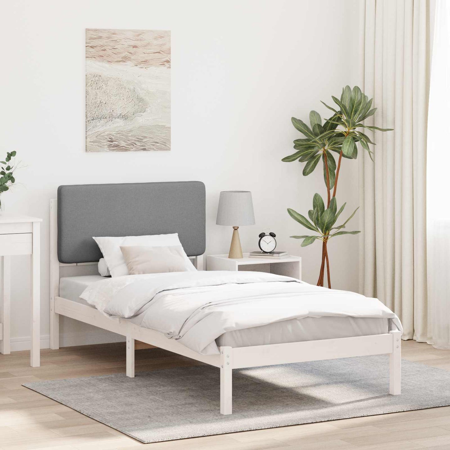Sengestel med Polstret Hovedgavl Lysegrå 90 x 200 cm
