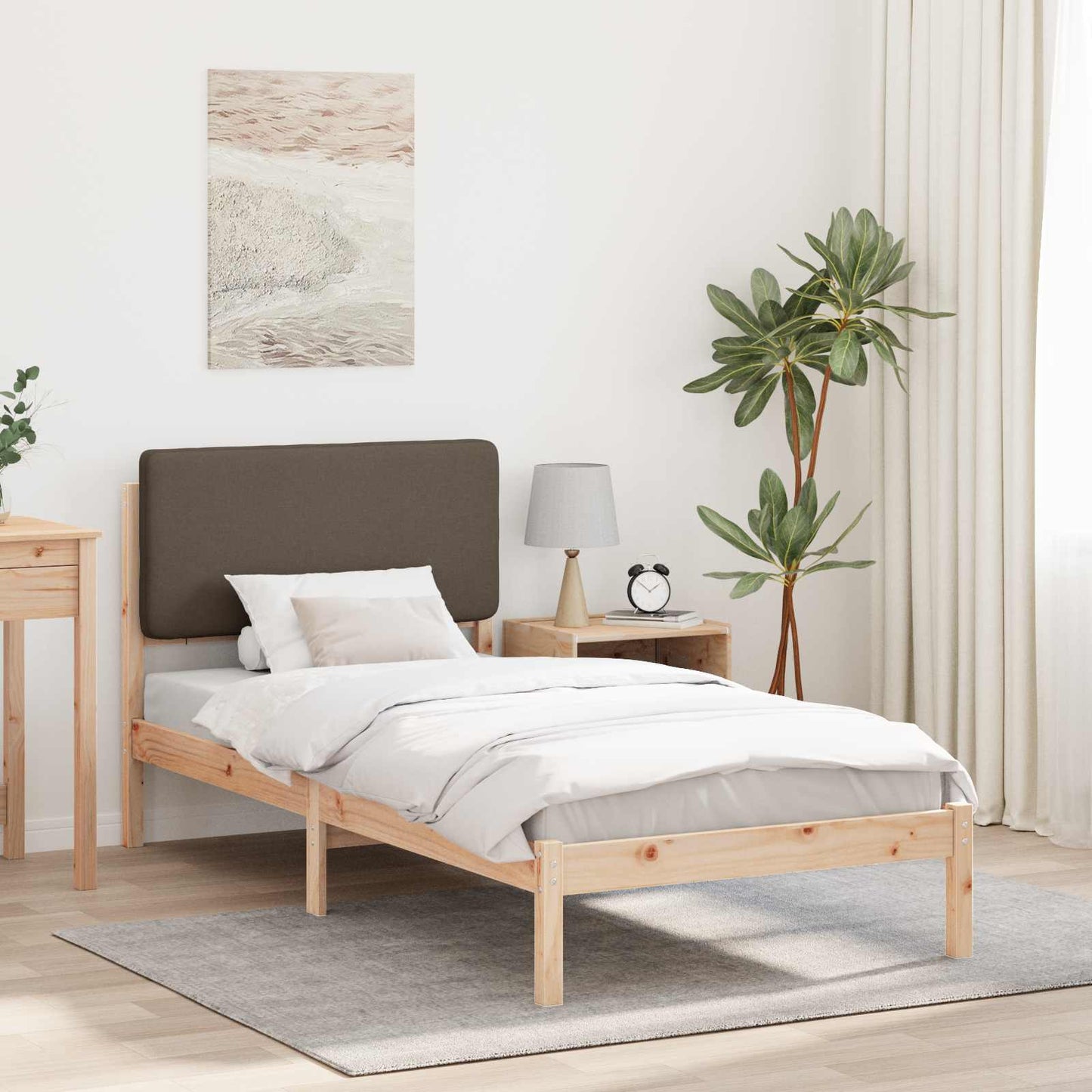 Sengestel med Polstret Hovedgavl Gråbrun 90 x 190 cm