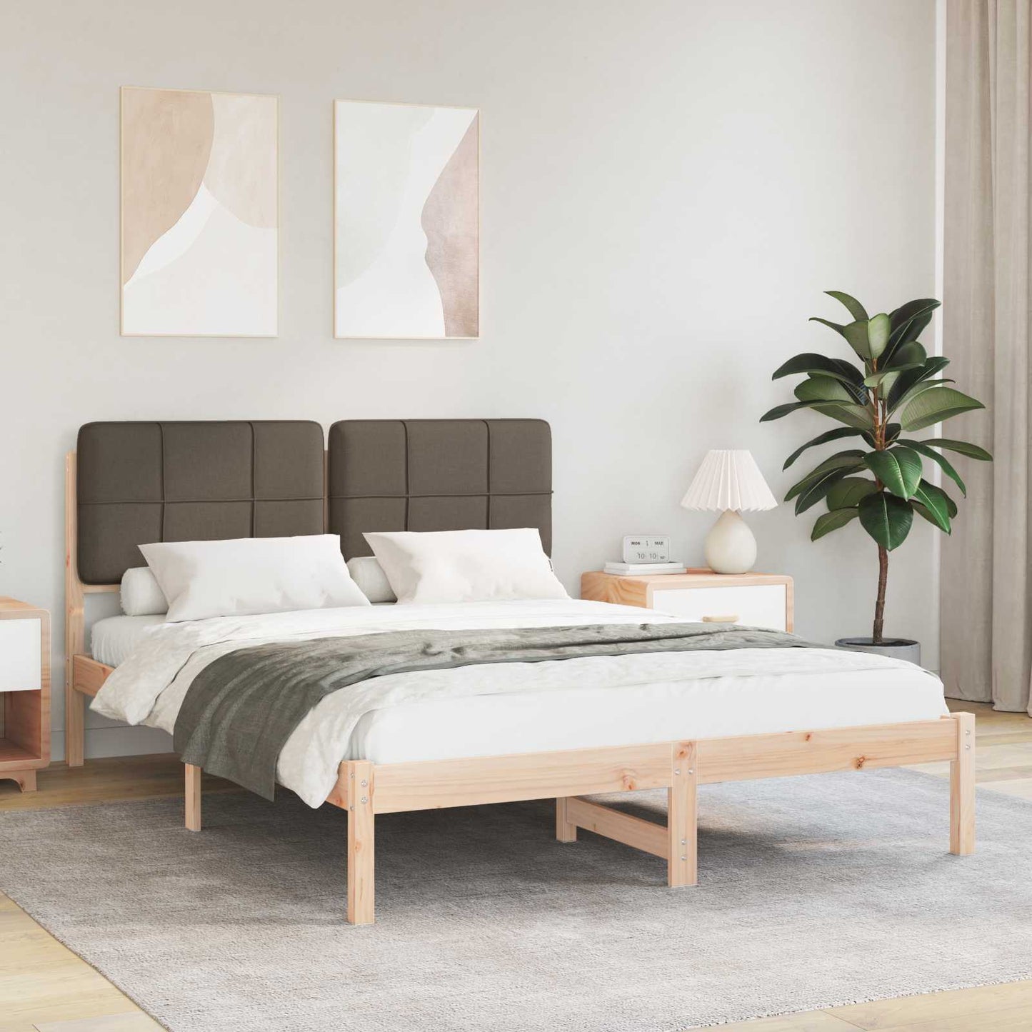 Sengestel med Polstret Hovedgavl Gråbrun 160 x 200 cm