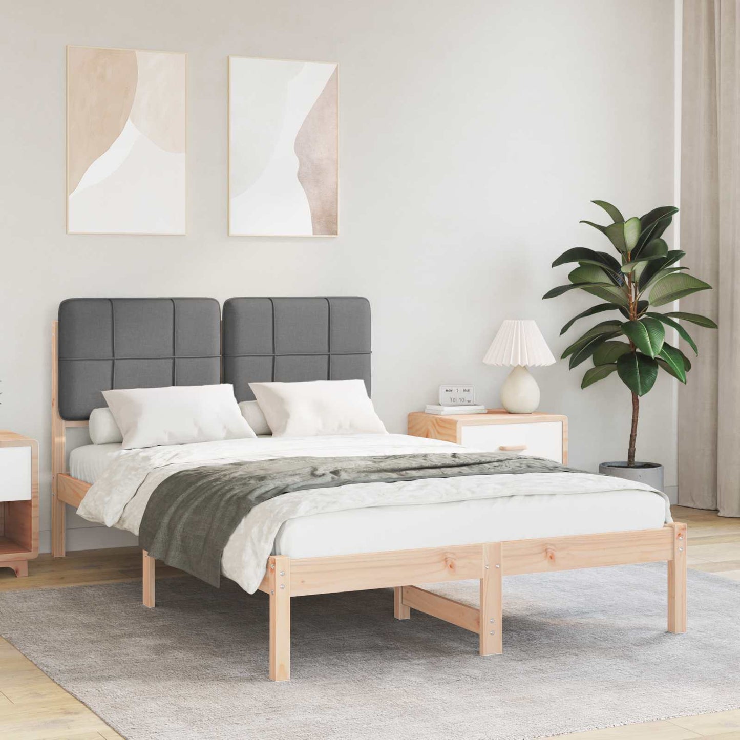 Sengestel med Polstret Hovedgavl Mørkegrå 120 x 200 cm
