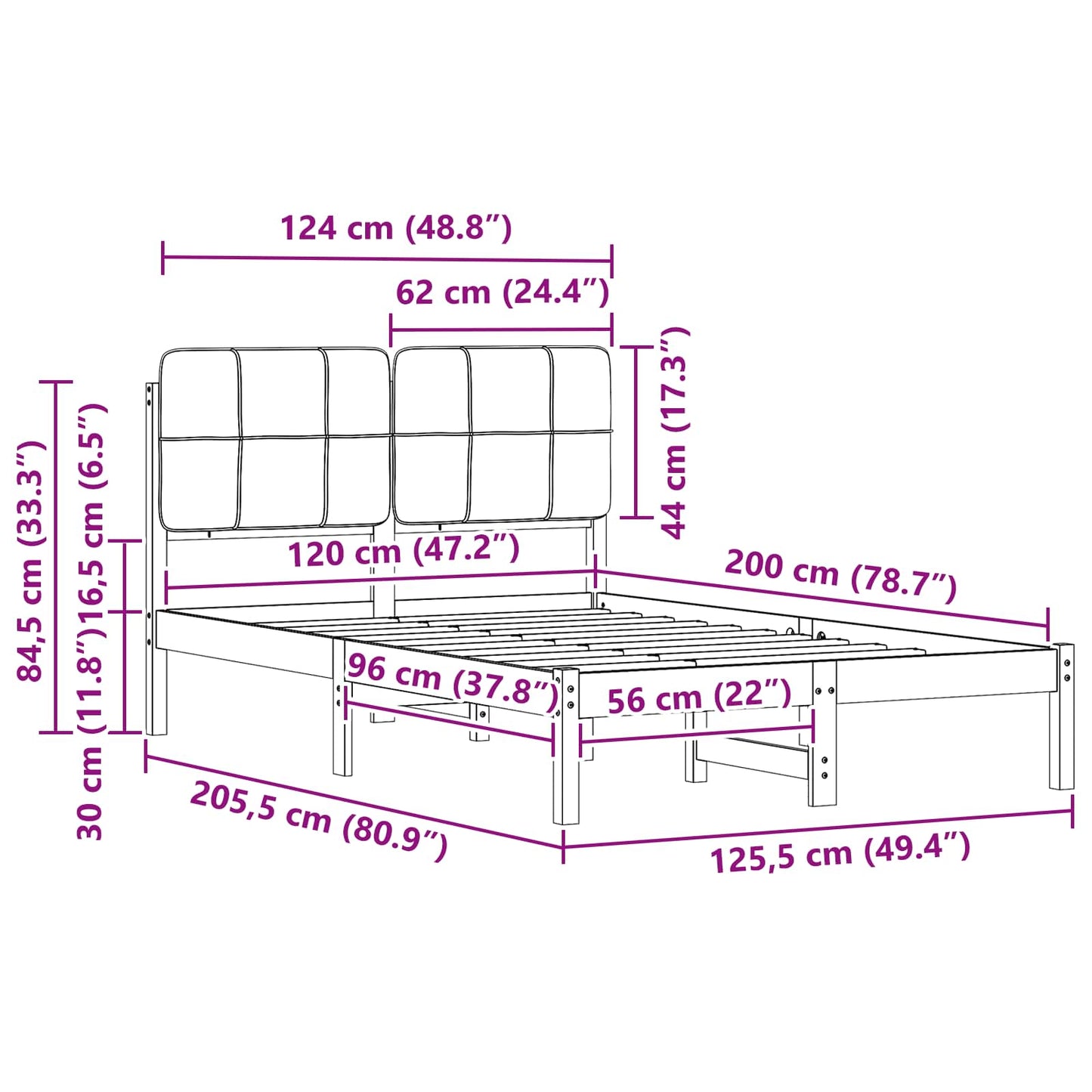 Sengestel med Polstret Hovedgavl Sort 120 x 200 cm