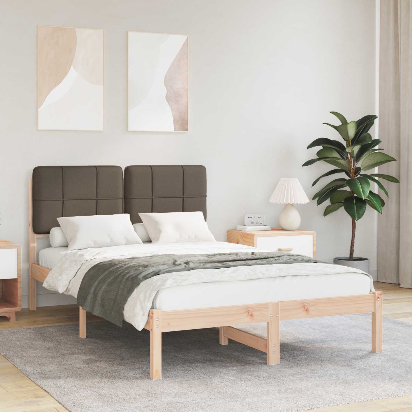 Sengestel med Polstret Hovedgavl Gråbrun 120 x 200 cm
