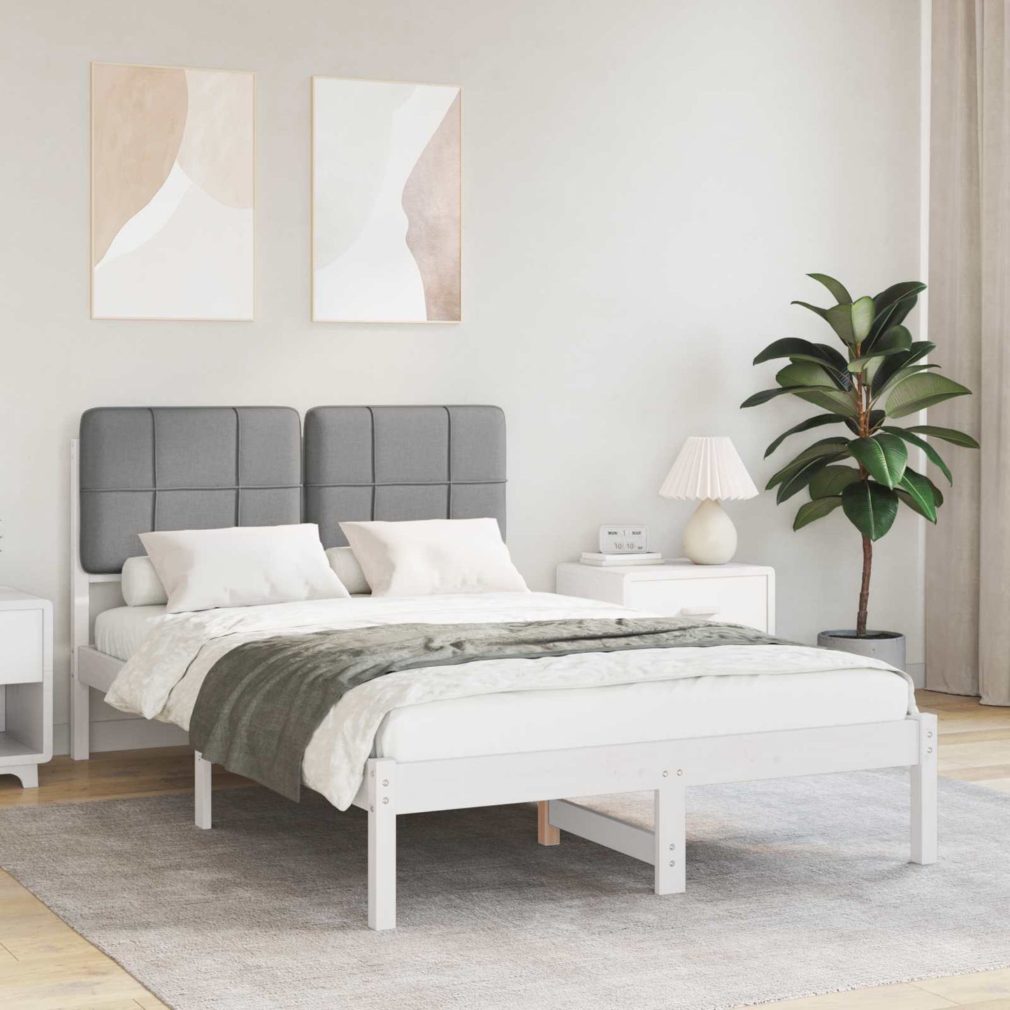 Sengestel med Polstret Hovedgavl Lysegrå 120 x 190 cm