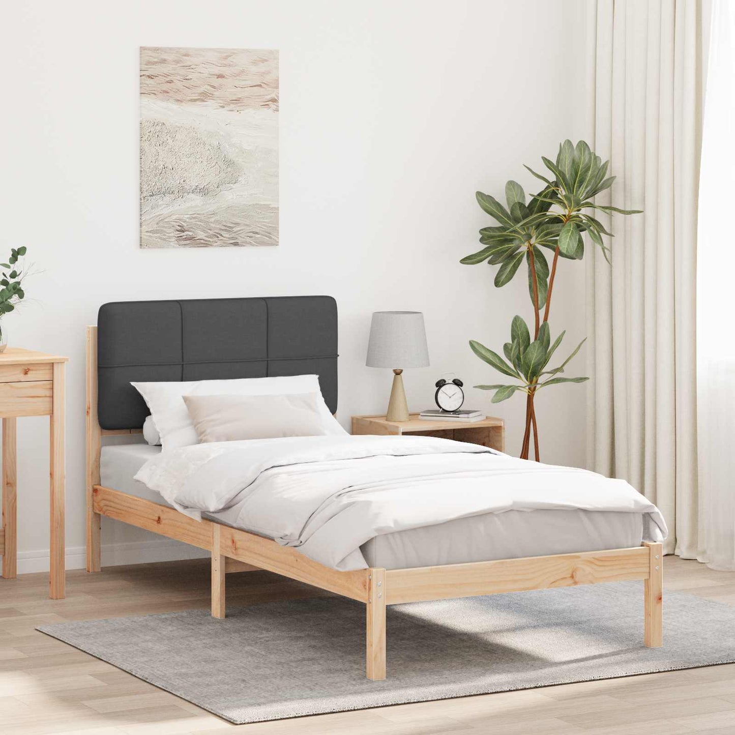 Sengestel med Polstret Hovedgavl Mørkegrå 90 x 190 cm