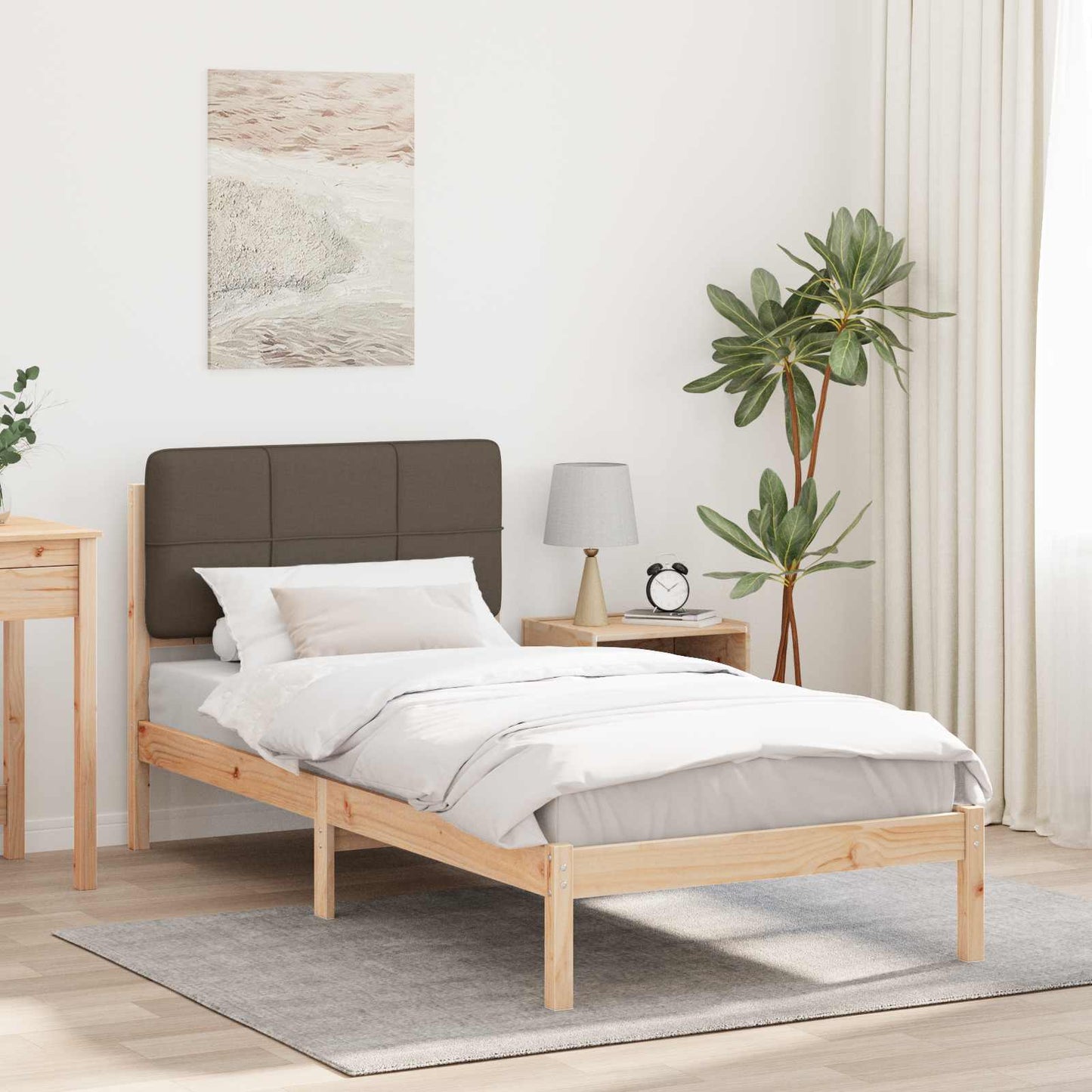 Sengestel med Polstret Hovedgavl Gråbrun 90 x 190 cm