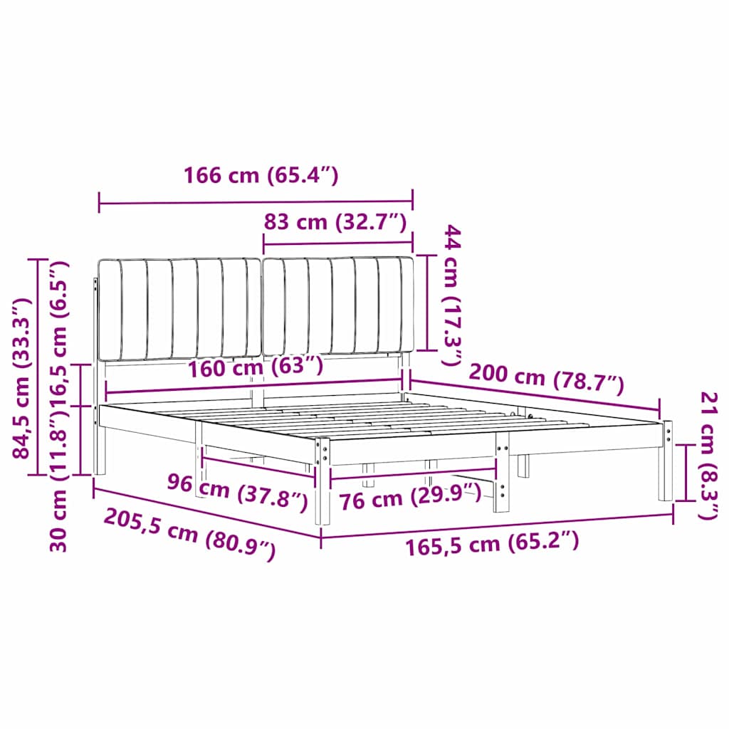 Sengestel med Polstret Hovedgavl Sort 160 x 200 cm
