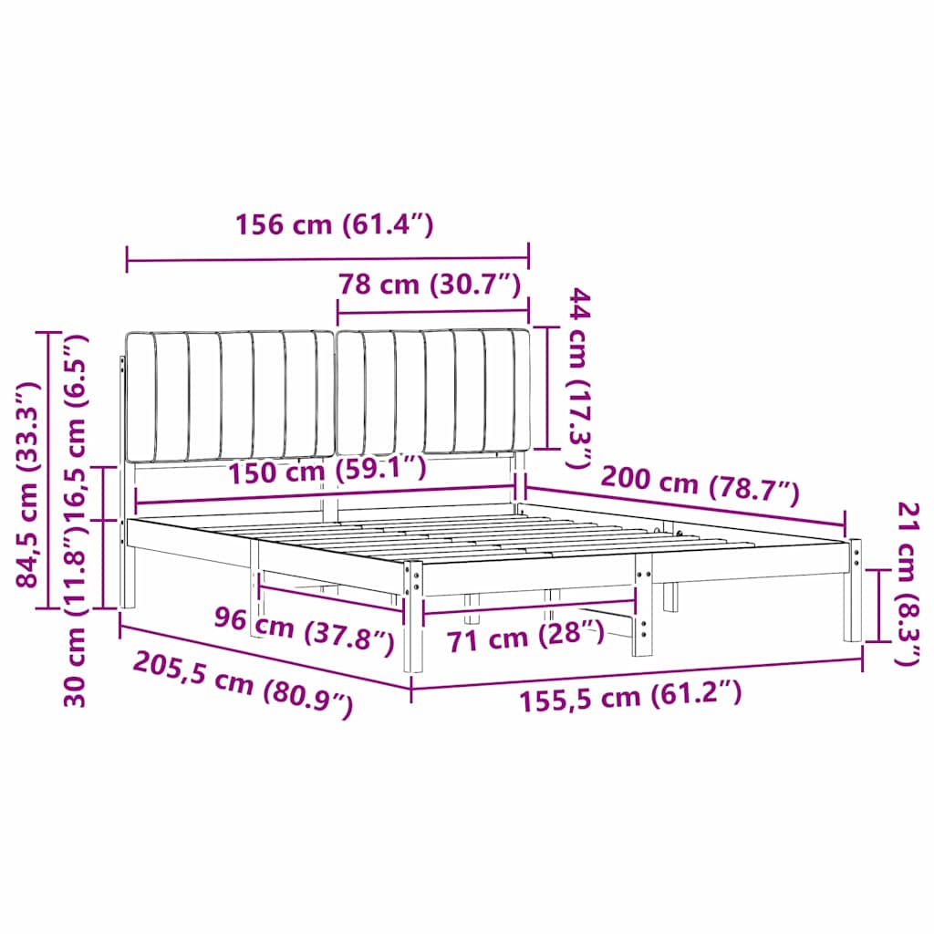 Sengestel med Polstret Hovedgavl Sort 150 x 200 cm