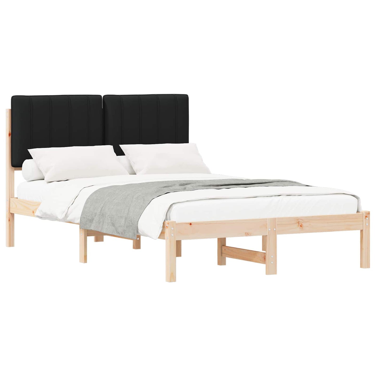 Sengestel med Polstret Hovedgavl Naturlig og sort 120 x 200 cm