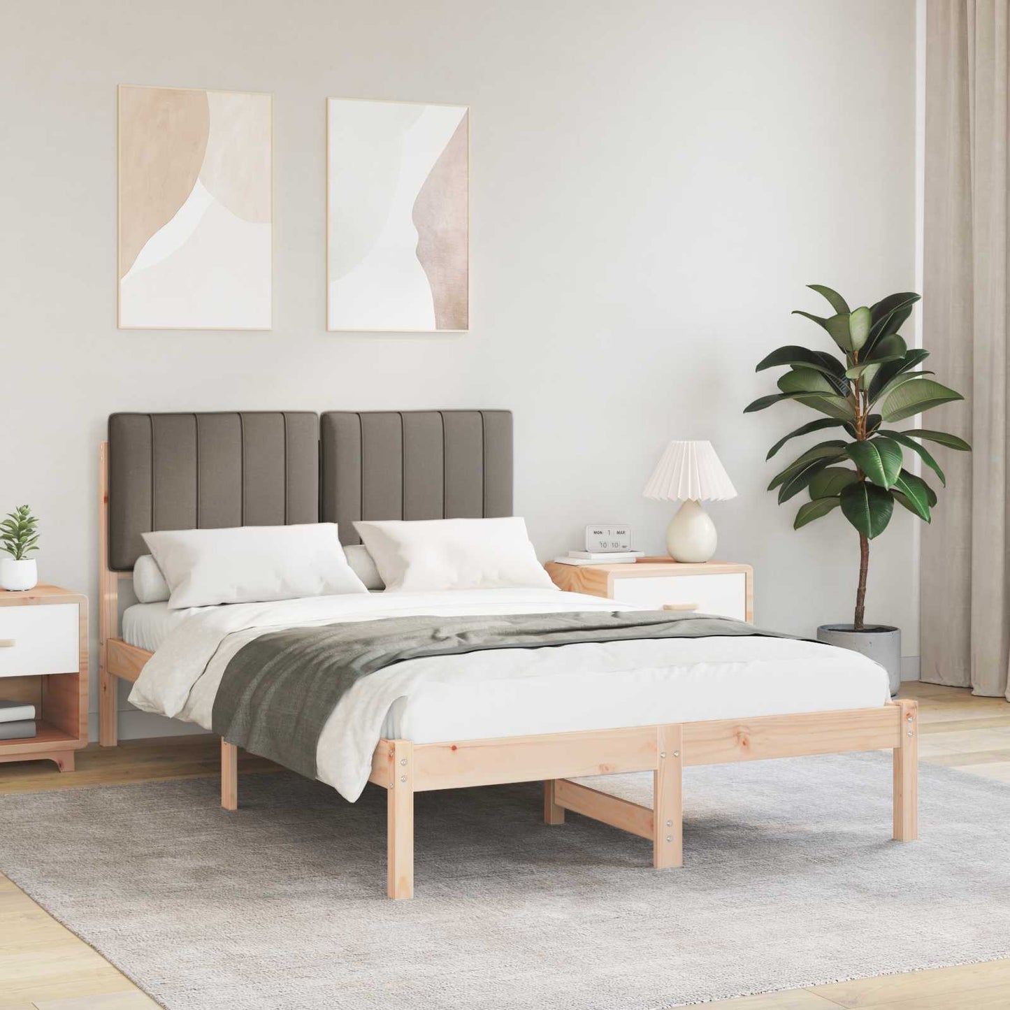 Sengestel med Polstret Hovedgavl Gråbrun 120 x 190 cm