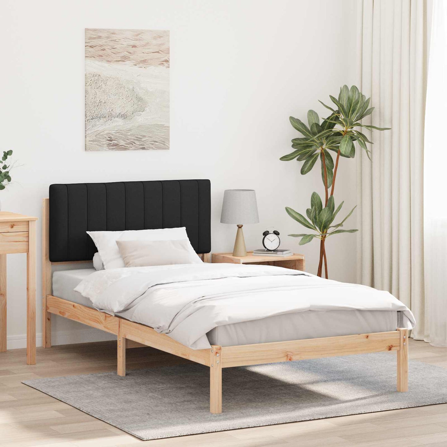 Sengestel med Polstret Hovedgavl Sort 100 x 200 cm