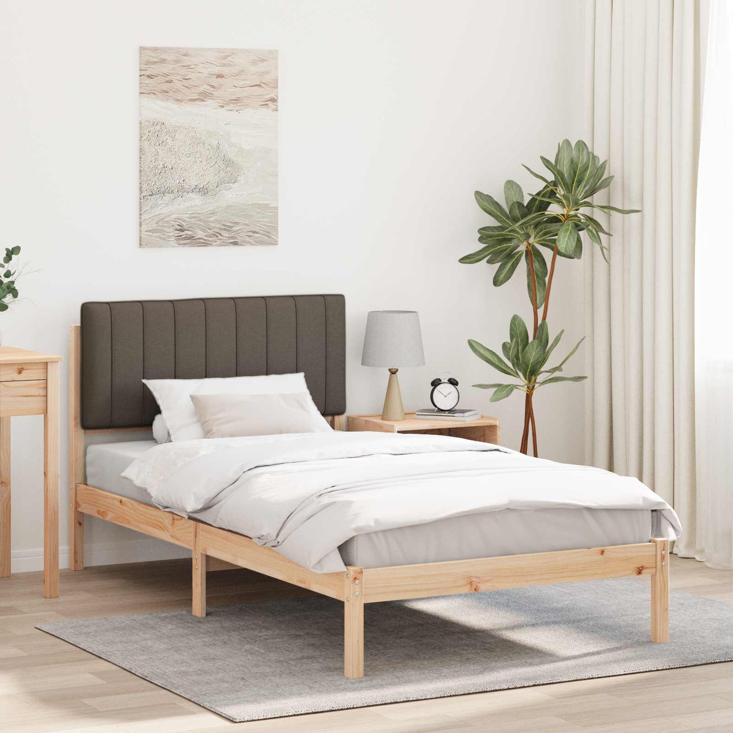 Sengestel med Polstret Hovedgavl Gråbrun 100 x 200 cm