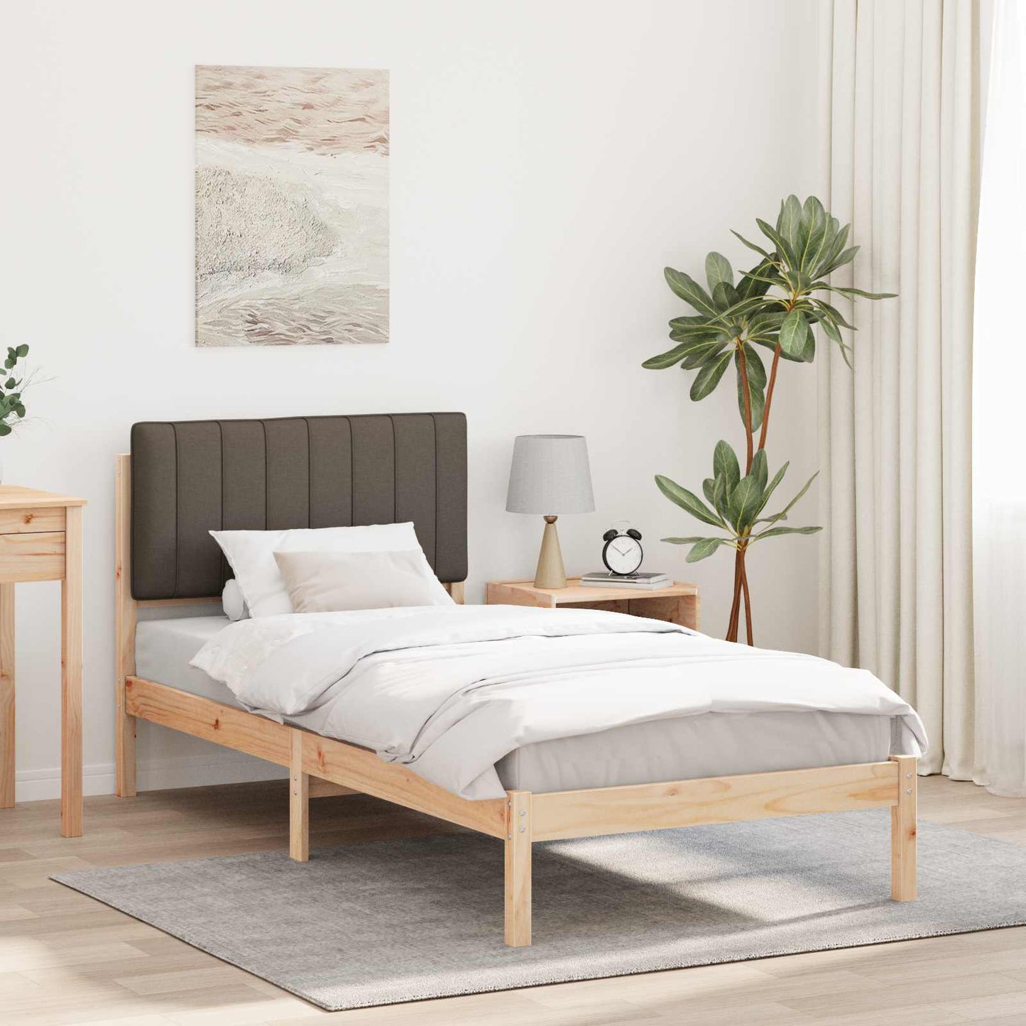 Sengestel med Polstret Hovedgavl Gråbrun 90 x 190 cm