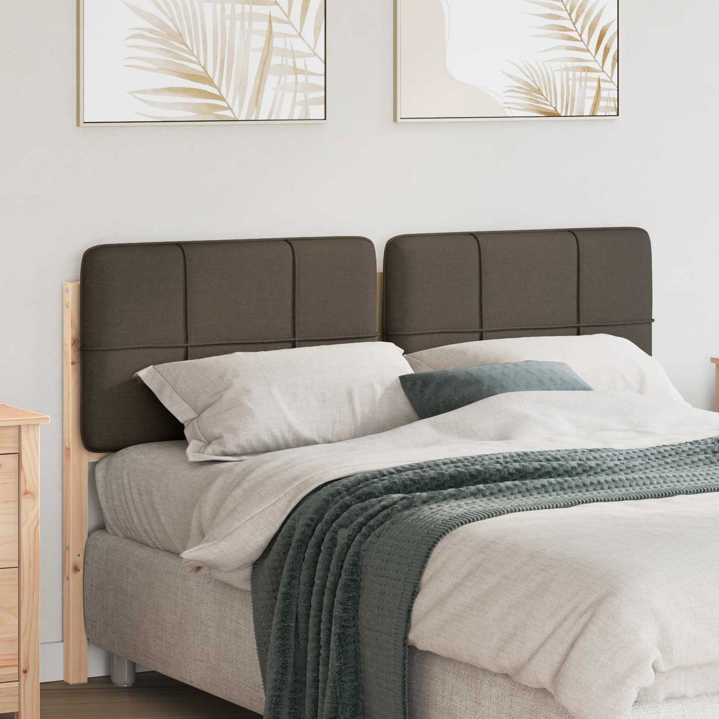 Polstret sengegavl Brun og Taupe 160 cm Massiv fyrretræ